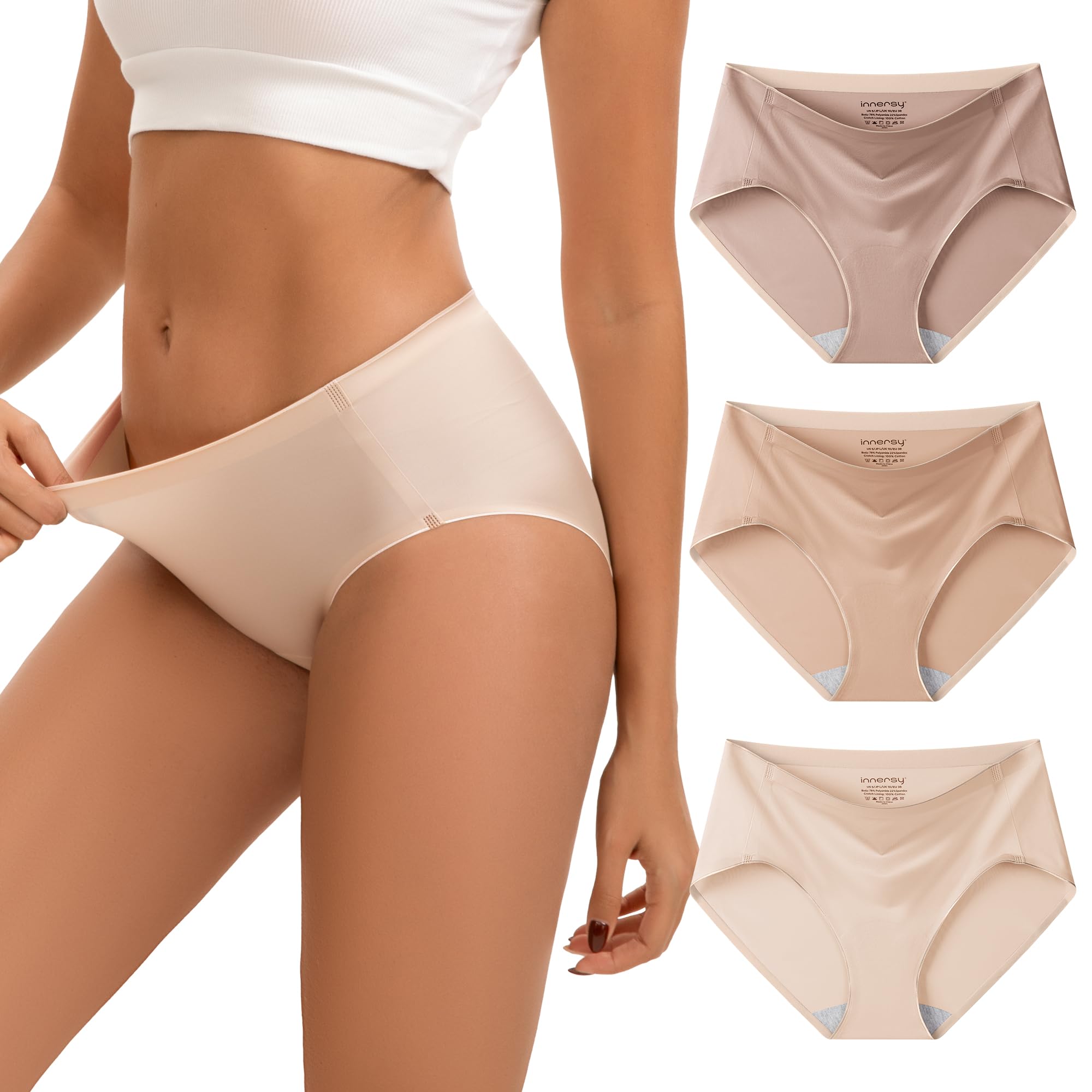 INNERSY Women's Seamless Underwear Silky Hipster 6-Pack