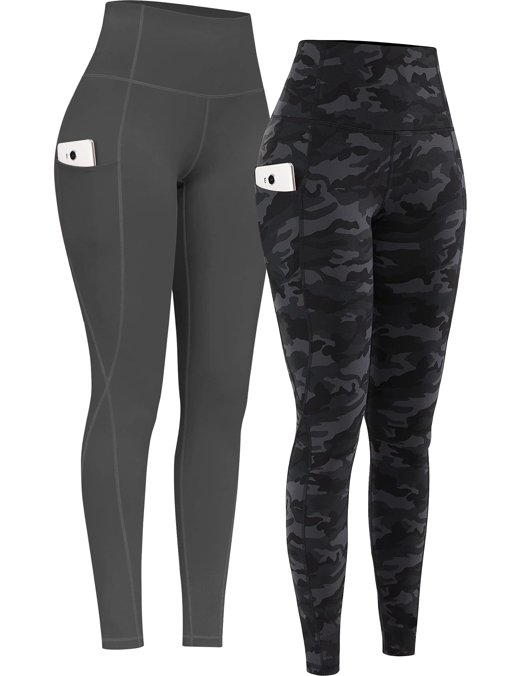 PHISOCKAT 2 Pack High Waist Yoga Pants with Pockets Tummy Control Leggings | Compression Leggings For Women,Non See-Through,4 Way Stretch,Breathable Fabric, Workout Leggings
