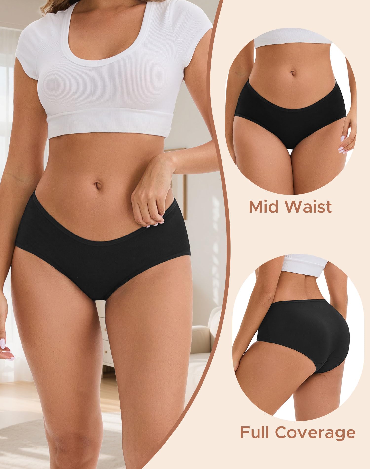 INNERSY Womens Underwear Cotton Hipster Panties Soft Breathable Ladies Briefs 5-Pack