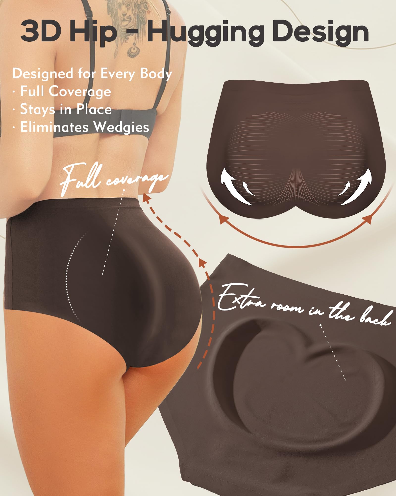 High Waisted Seamless Underwear for Women Full Coverage Hiphugger High Rise Silky No Show Briefs Panties 6 Pack