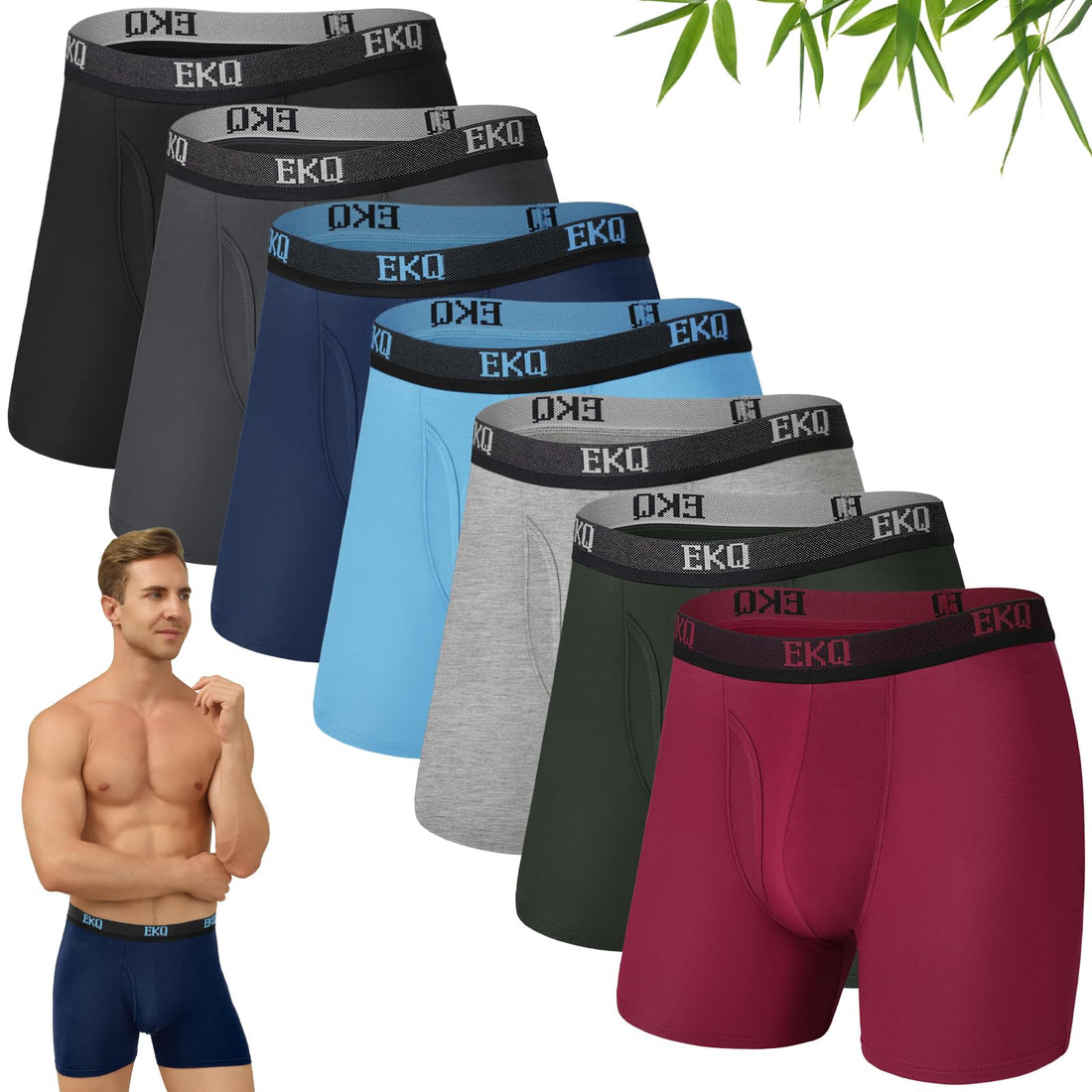 Mens Underwear Breathable Boxer Briefs 7 Pack Bamboo Rayon Boxers for Men Soft Stretchy Men's Underwear with Fly