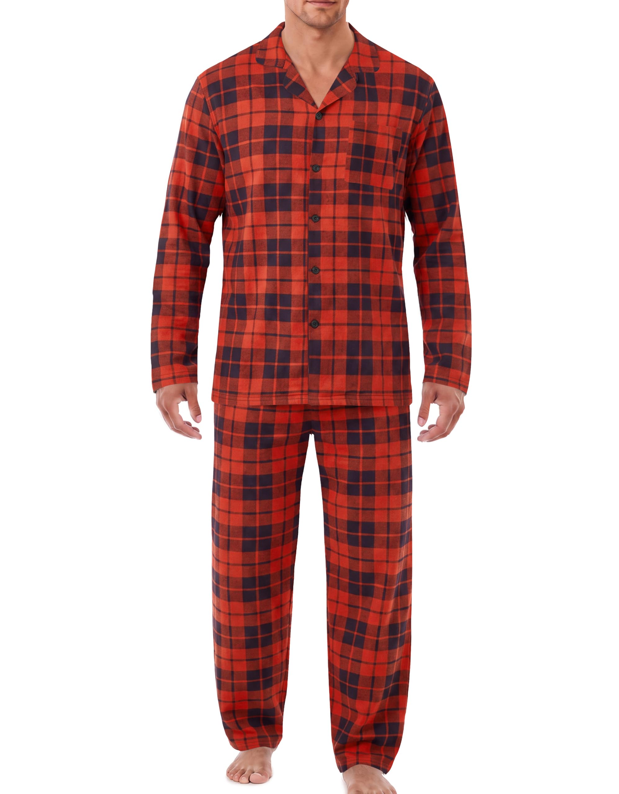 Ekouaer Mens Pajamas Set Long Sleeve Button Down Pjs Long Pants with Pocket