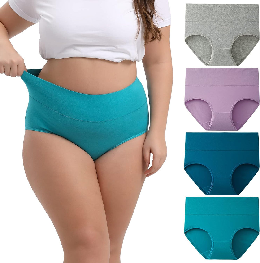 INNERSY Women's Plus Size XL-6XL Cotton Underwear High Waisted Briefs Panties 4-Pack