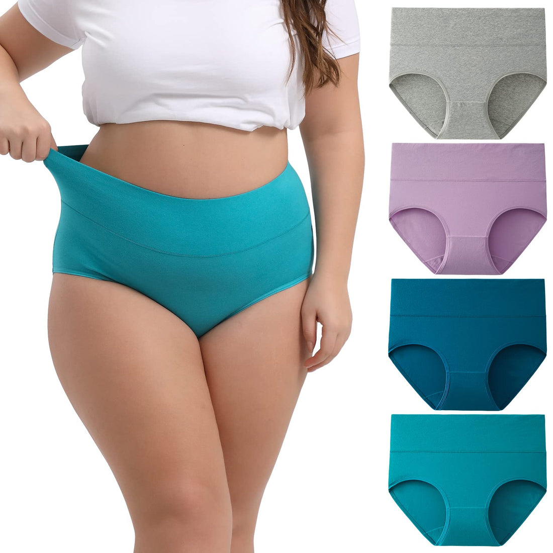 INNERSY Women's Plus Size XL-6XL Cotton Underwear High Waisted Briefs Panties 4-Pack