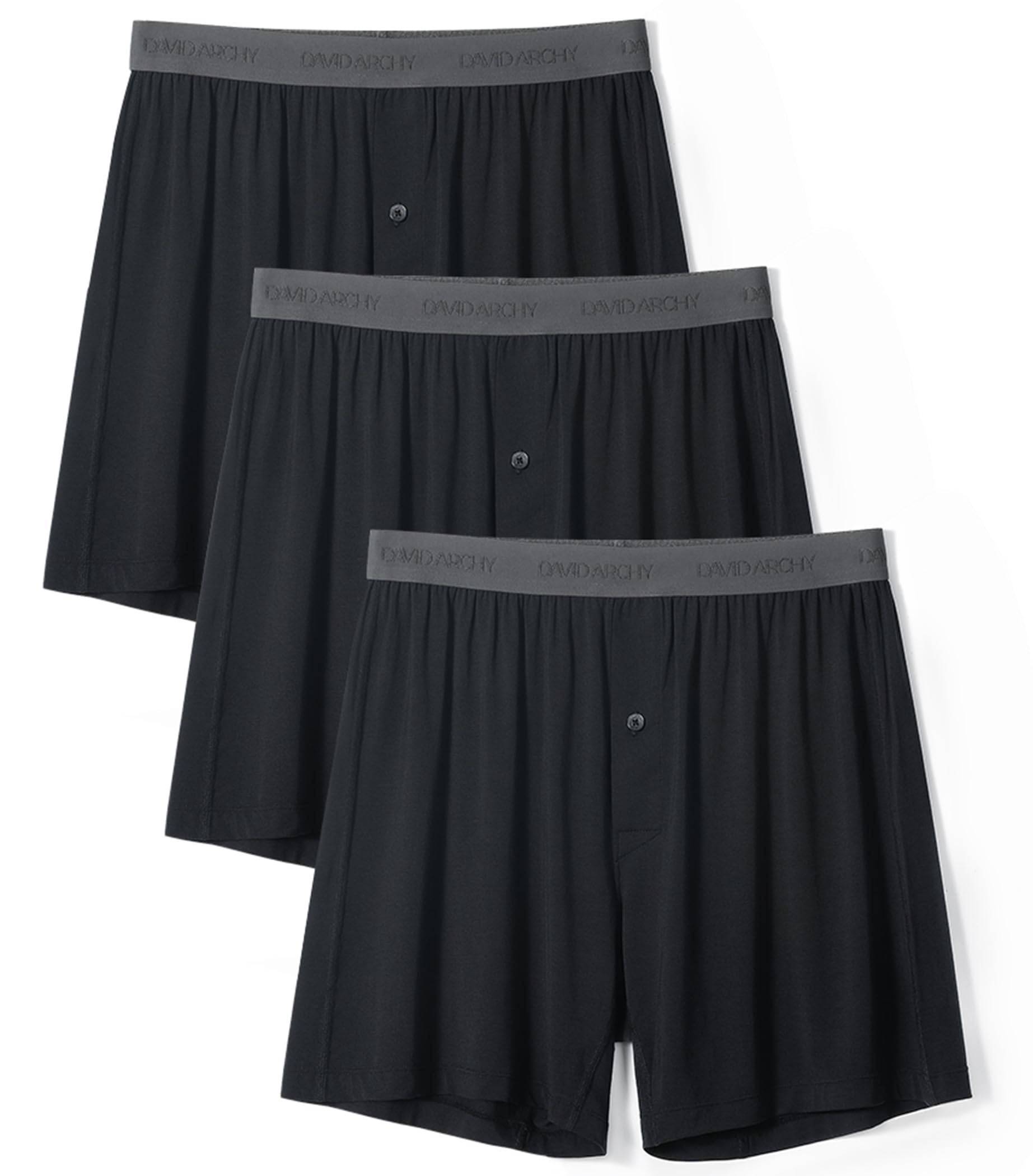 DAVID ARCHY Men's Bamboo Rayon Boxers Breathable Cooling Mens Boxer Shorts with Button Fly Relaxed Fit Underwear 3/4/5 Pack