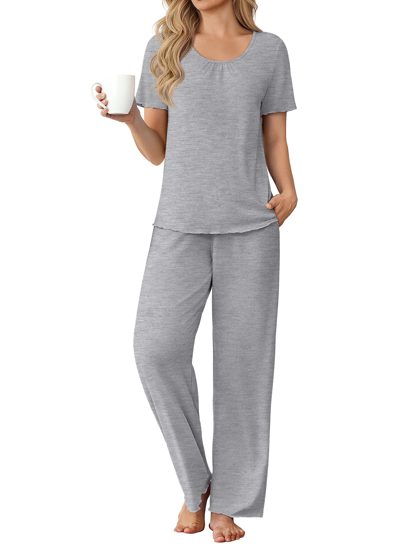 Ekouaer Womens Pajama Sets Viscose from Bamboo Top With Pants Lounge Set
