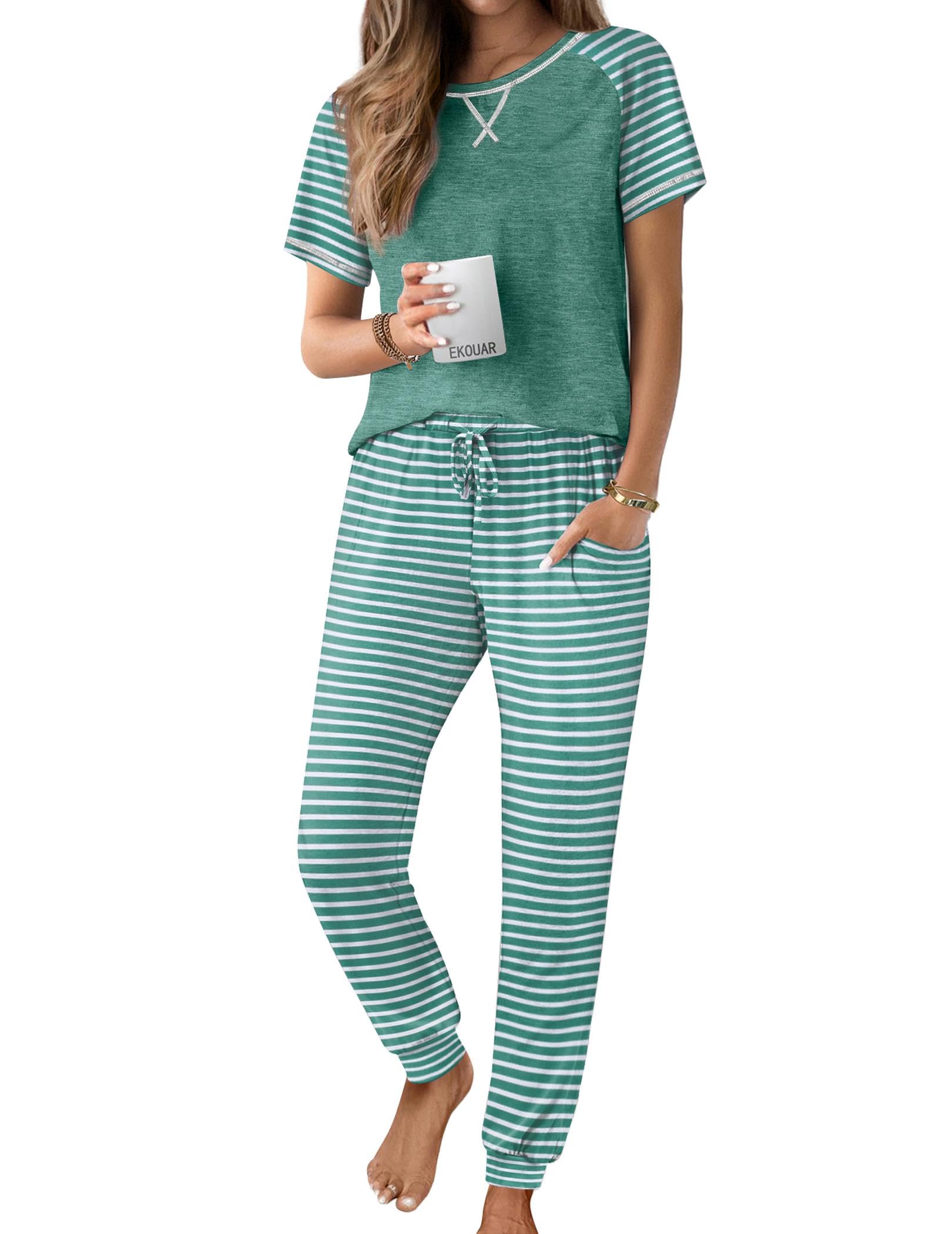 Ekouaer Pajamas for Women Set Short Sleeve PJ Set 2 Piece Jogger Pants
