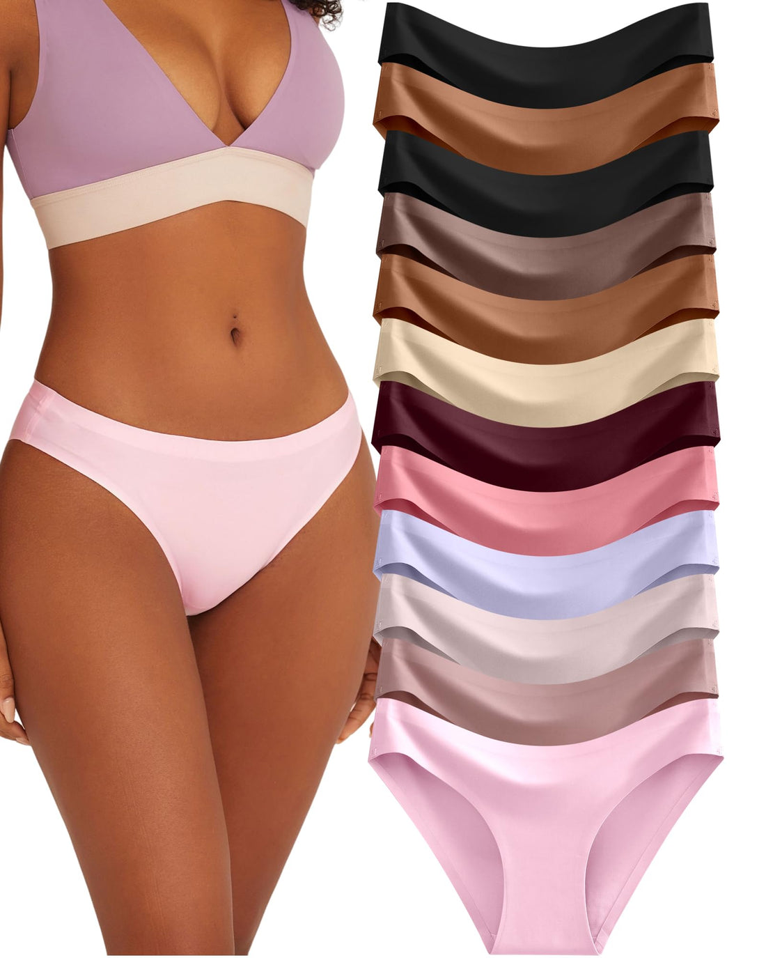 FINETOO 12Pack Womens Seamless Underwear No Show Cheeky Panties Invisibles Briefs Soft Stretch Bikini Hipster XS-XL