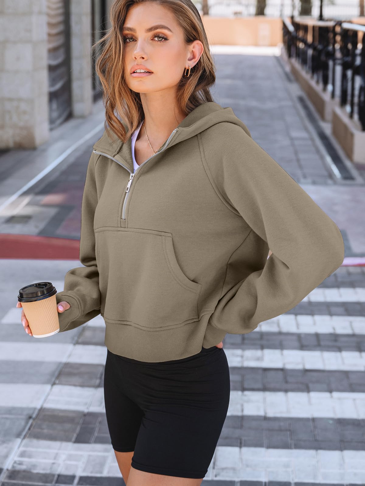 AUTOMET Womens Hoodies Half Zip Up Casual Comfort Fall Clothes 2026 | Fleece lined, hooded, jackets with pockets, travel airport Outfits, y2k sweatshirts, cute loung wear, winter sweaters