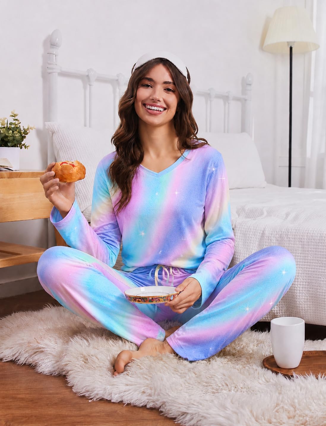 2 Pack: Women's Long Sleeve Pajama Sets - V Neck Top and Pants Lounge sets