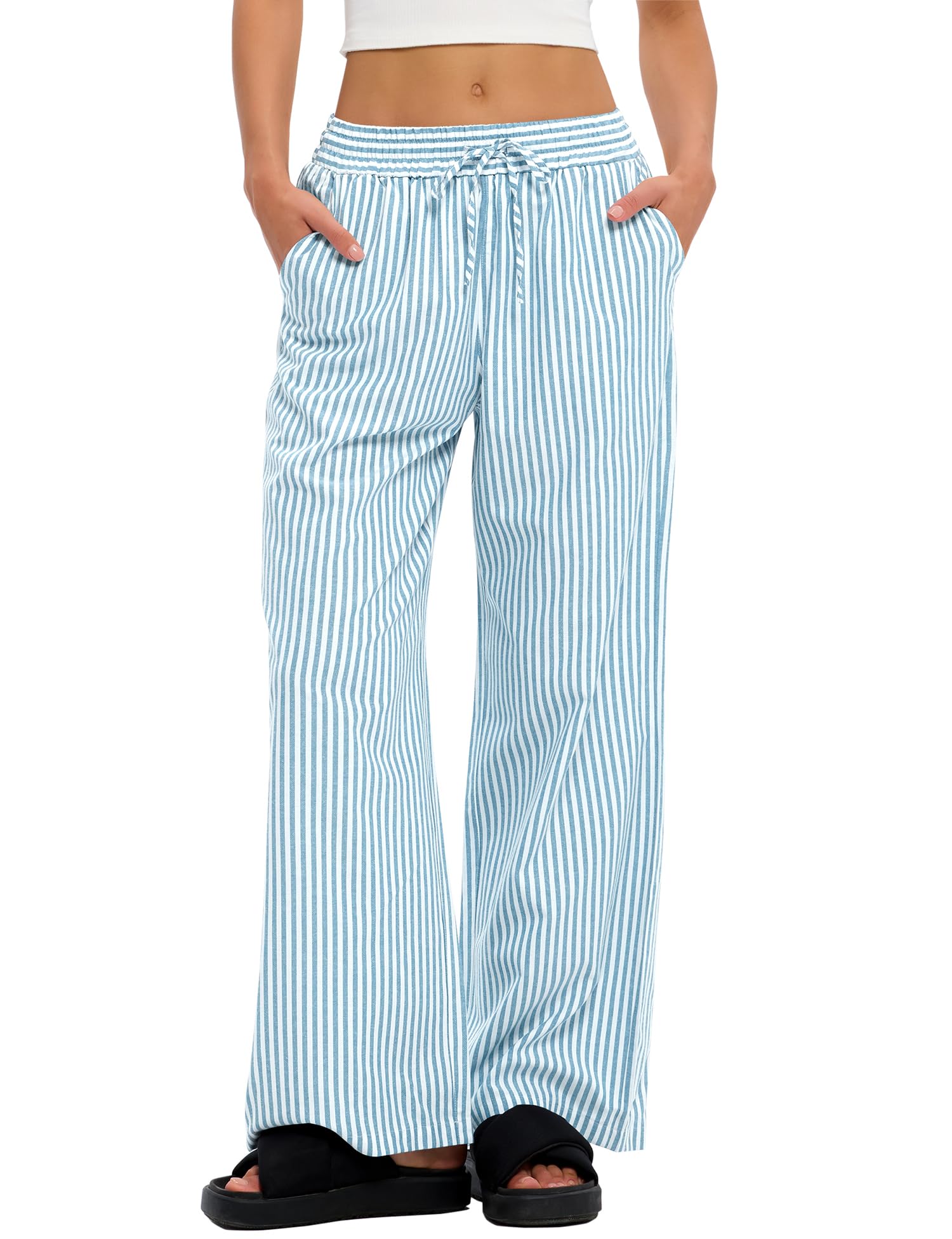 LOMON Striped Gingham Pants Women Summer Fall Pajamas Lounge Boxer Bottoms