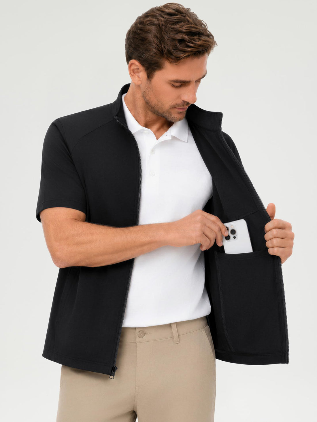 M MAELREG Short Sleeve Golf Jackets for Men with Full Zipper Lightweight UPF50+ Hiking Vests For Men with Button Pockets