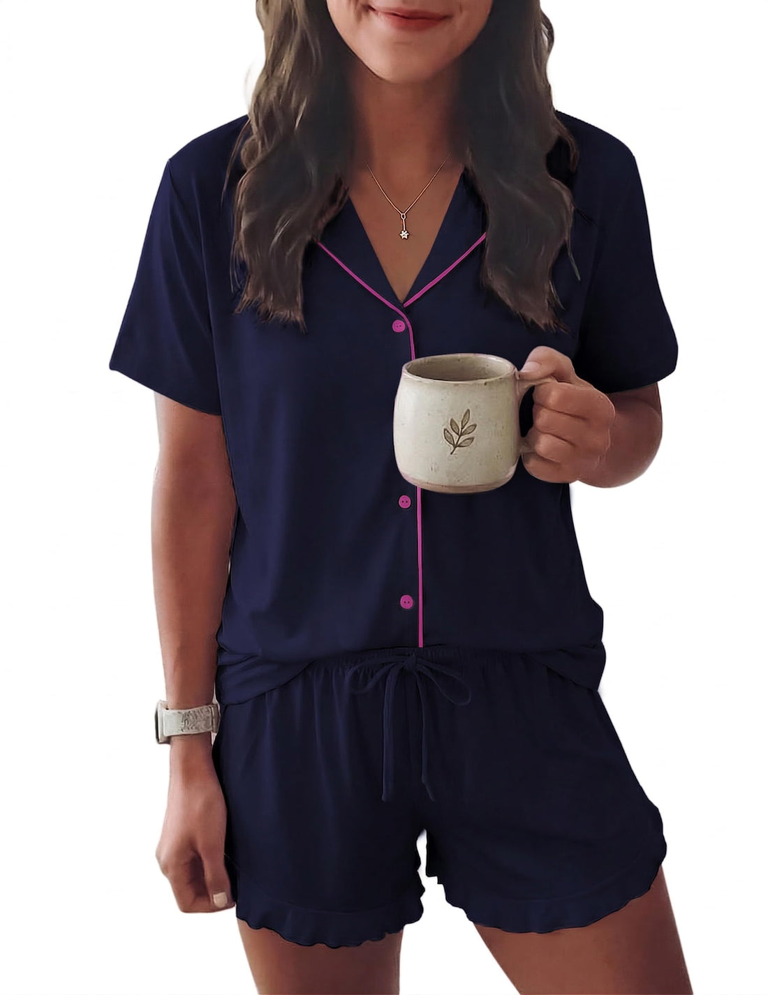 Ekouaer Womens Pajama Sets Button Down Cute Ruffled Pjs Set Sleepwear