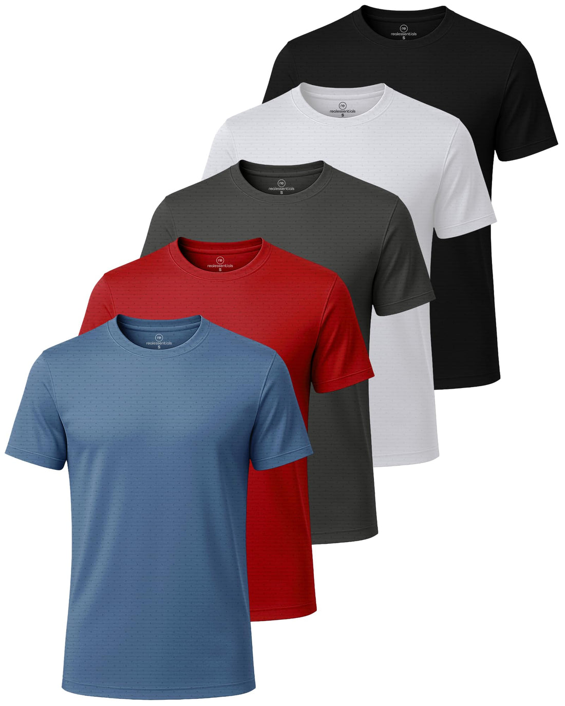 5 Pack Men's Dry Fit Short Sleeve Crew T Shirts Gym Tees Athletic Workout | Breeze Tech, Cooling Moisture Wicking Breathable, Soft Casual Workout, Running Hiking Exercise Soccer