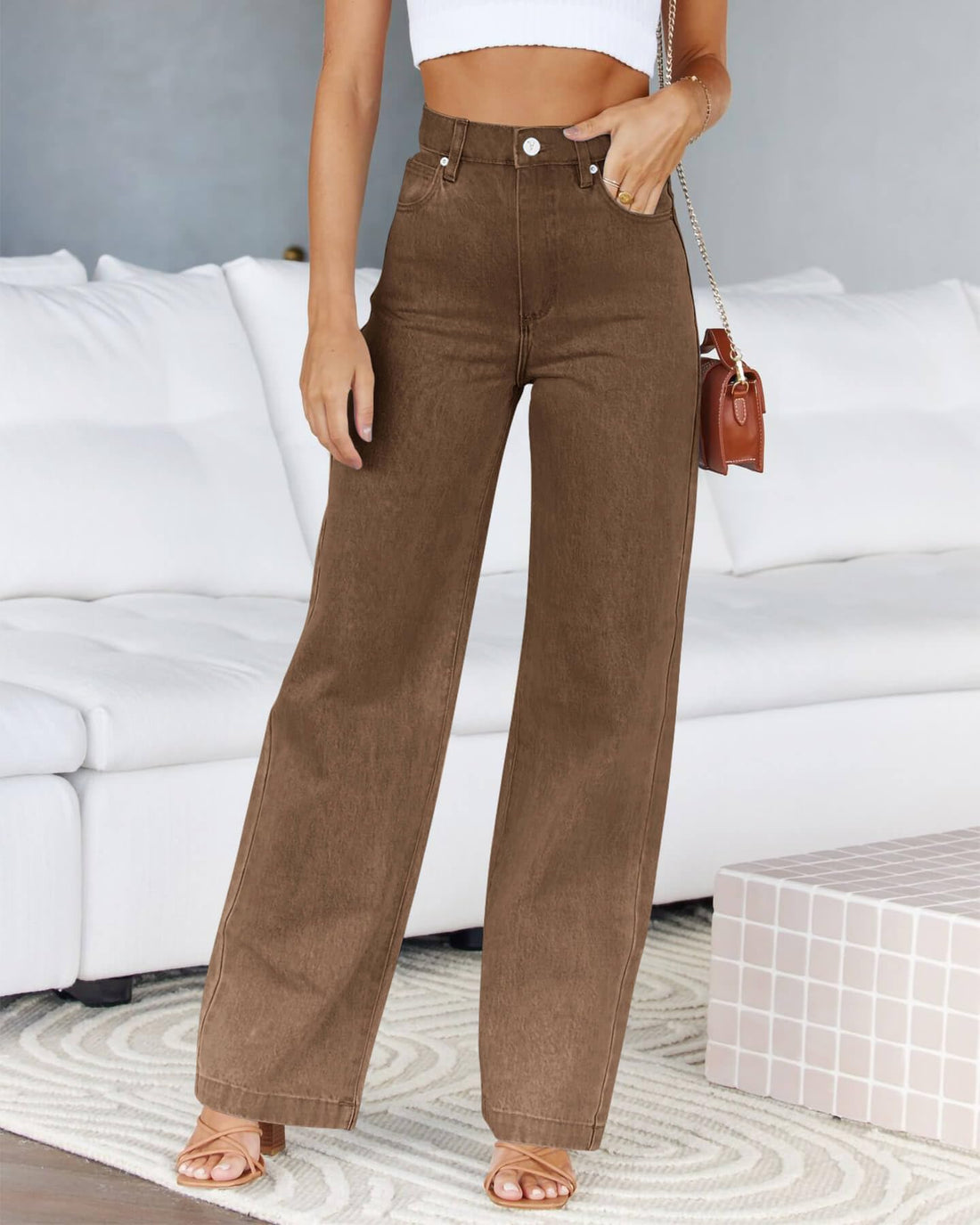 Cicy Bell Women's High Waisted Petite Jeans Boyfriend Baggy Straight Leg Casual Denim Pants with Pockets