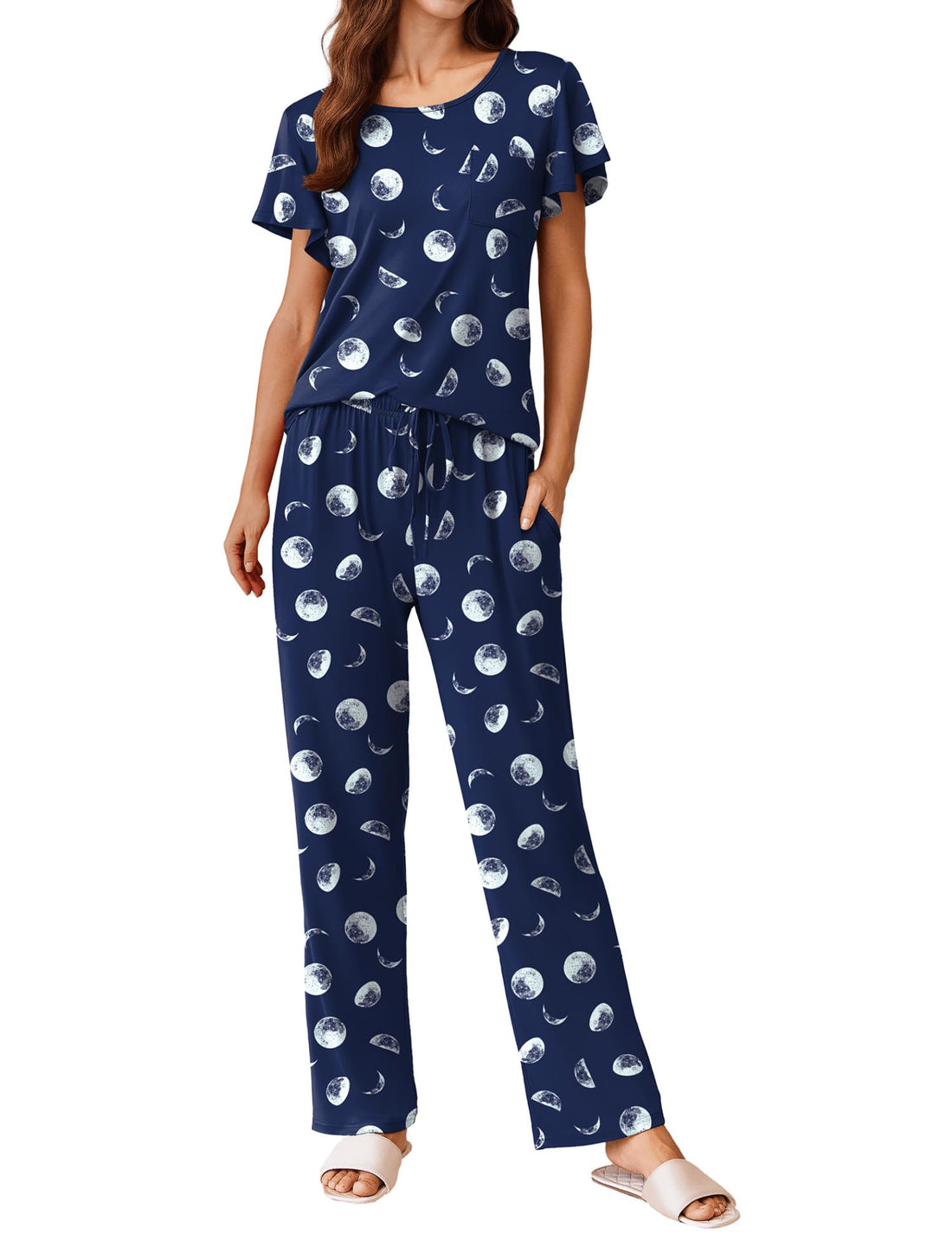 Ekouaer Pajamas for Women Set 2 Piece Comfy Loungewear, Lightweight Pjs Sleepwear, Short Sleeve Top & Long Pants with Pockets