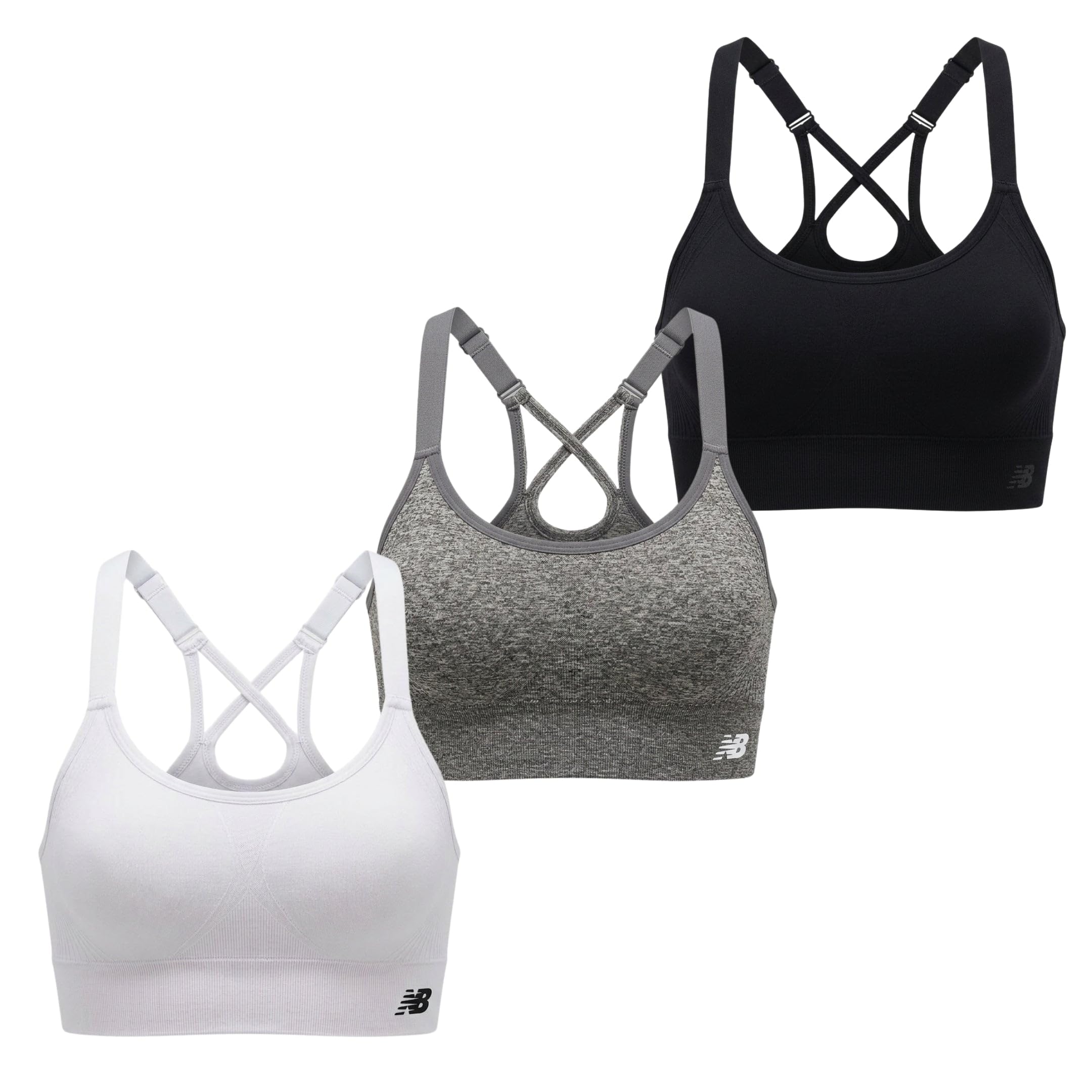 New Balance Women’s Seamless Strappy Sports Bra 3 Pack – Wirefree Athletic Bralette for Yoga, Training, and Comfort Wear
