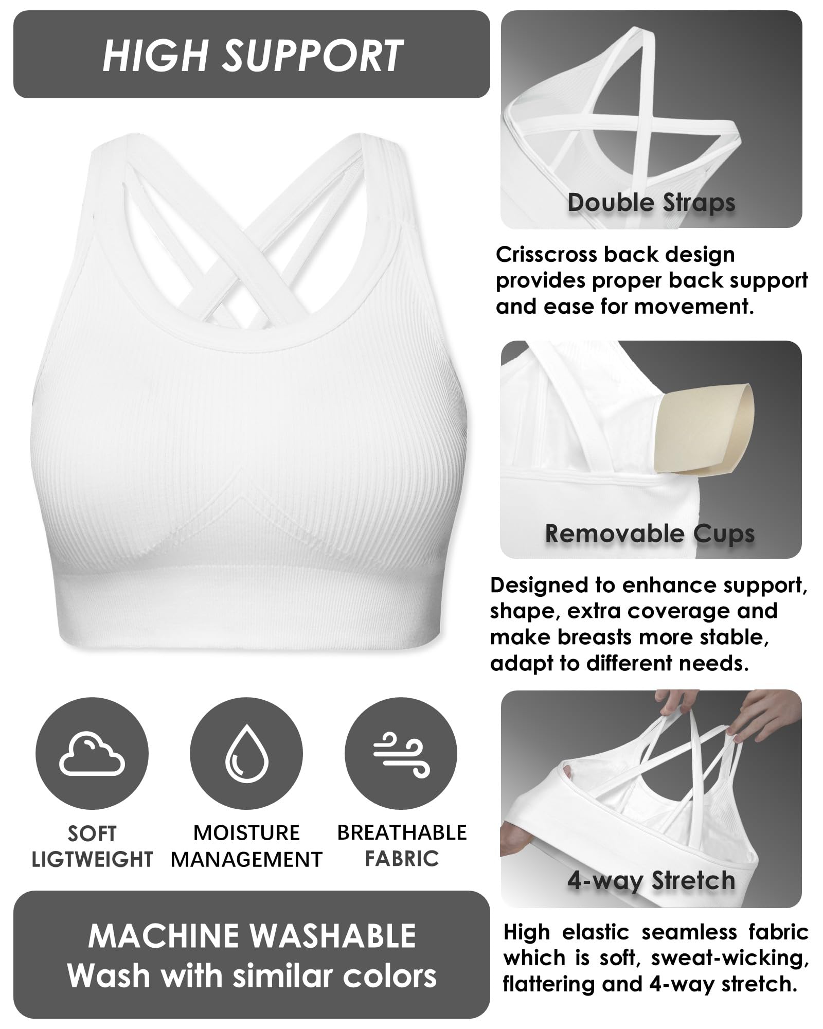 Sports Bras for Women HIigh Support, Criss-Cross Back Padded Strappy High Impact Sports Bras for Women Large Bust