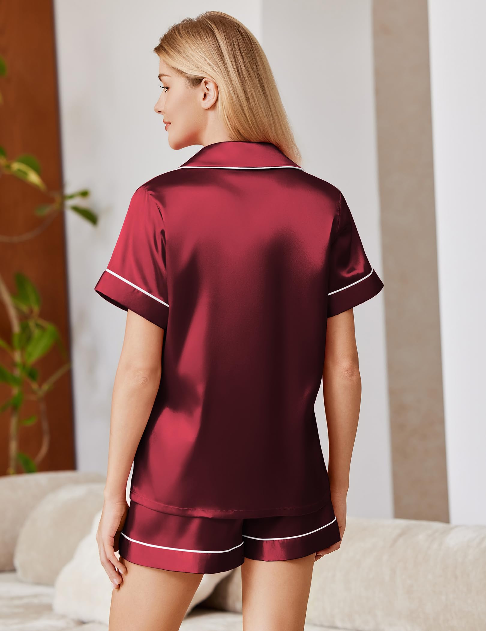 Ekouaer Satin Pajamas for Women Silk Pjs Short Set 2 Piece Lounge Sets