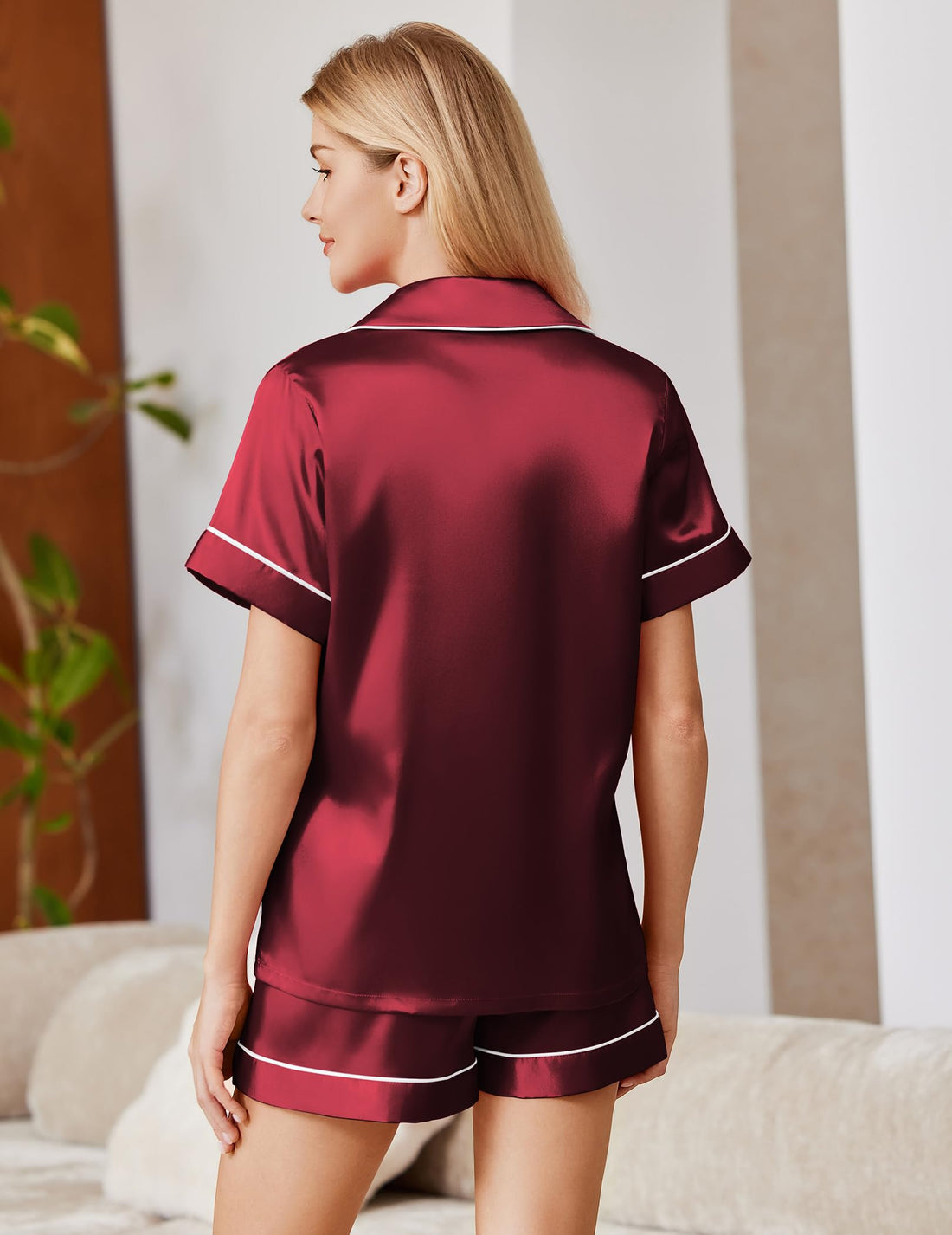 Ekouaer Satin Pajamas for Women Silk Pjs Short Set 2 Piece Lounge Sets