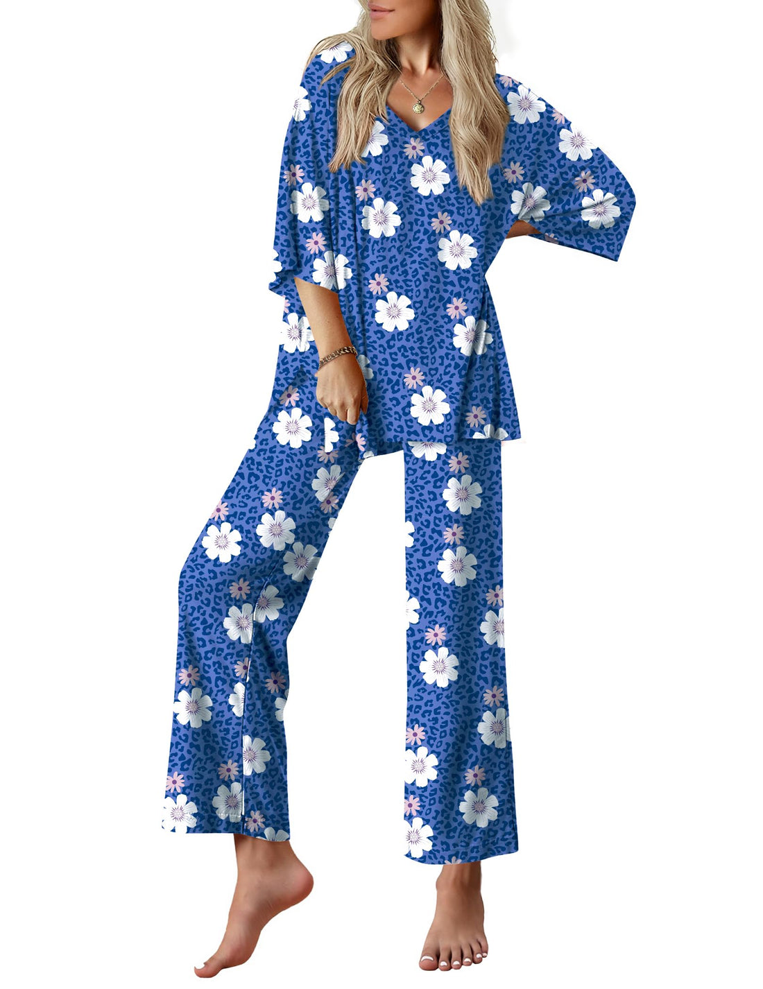 Ekouaer Lounge Sets for Women Short Sleeve Tops and Long Pants Pajamas Set