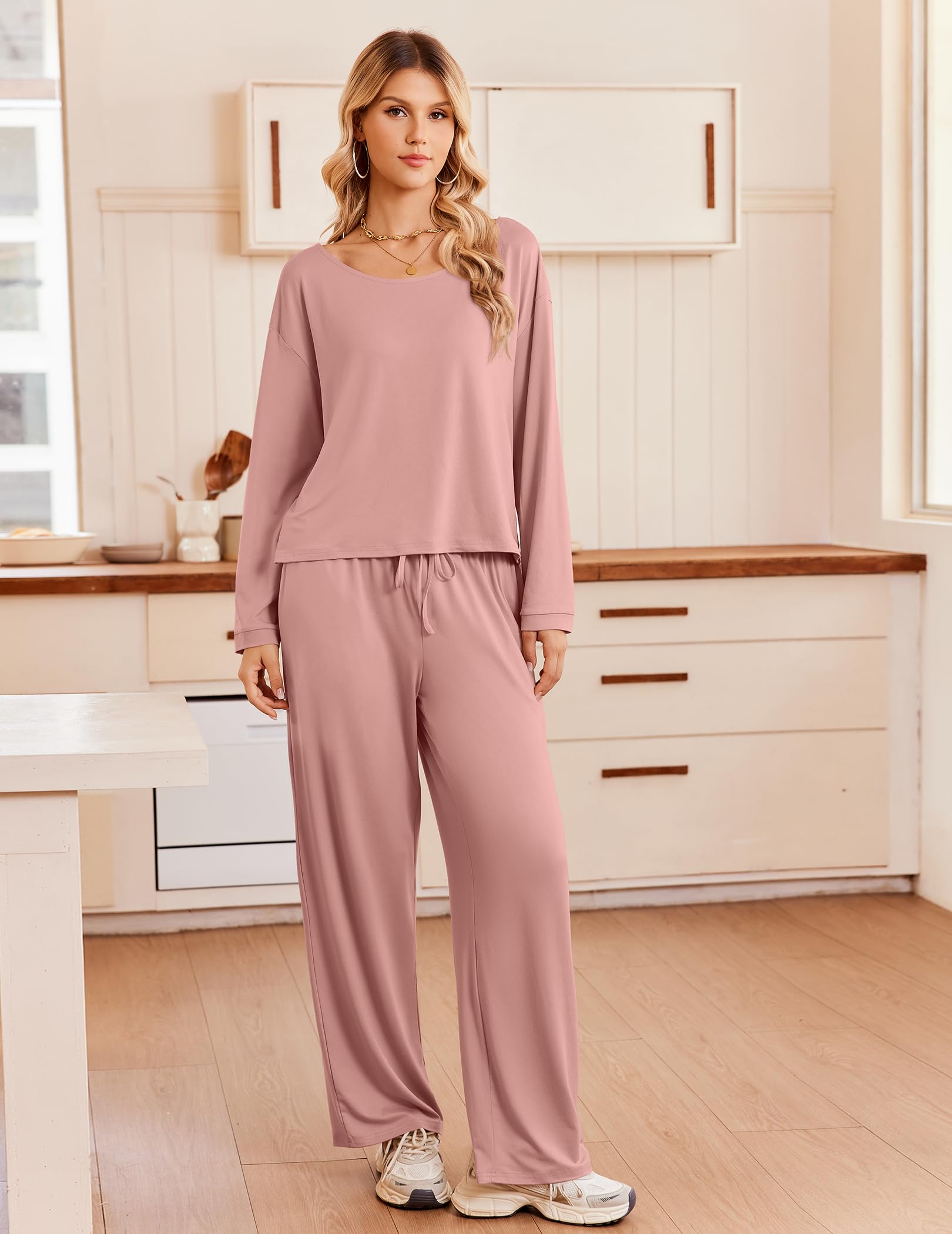 Ekouaer Womens Pajama Sets Off Shoulder Lounge Set 2 Piece Long Sleeve PJs