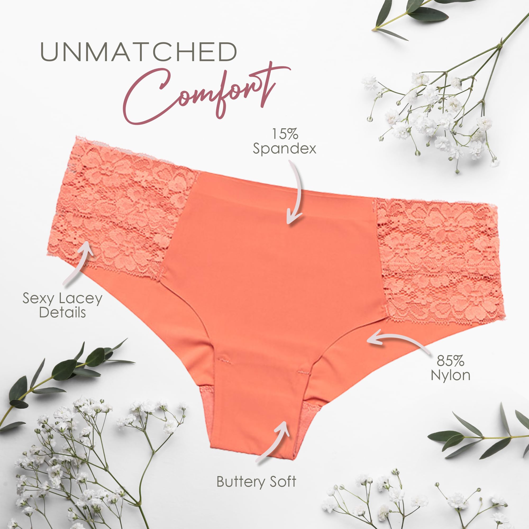 Pretty Sweet Intimates Women’s Seamless Cheeky Bikini Underwear, Pack of 10- Laser Cut, No Show Cheeky Panties with Lace