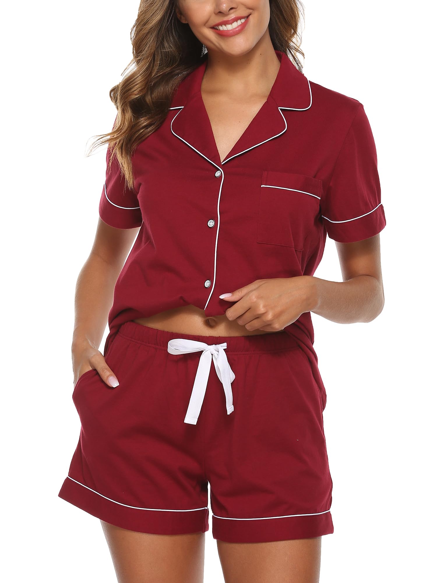 EA'S SECRET Womens Pajamas Set 100% Cotton Soft Short Sleeve Sleepwear Button Down Nightwear Summer Pj Sets S-XXL