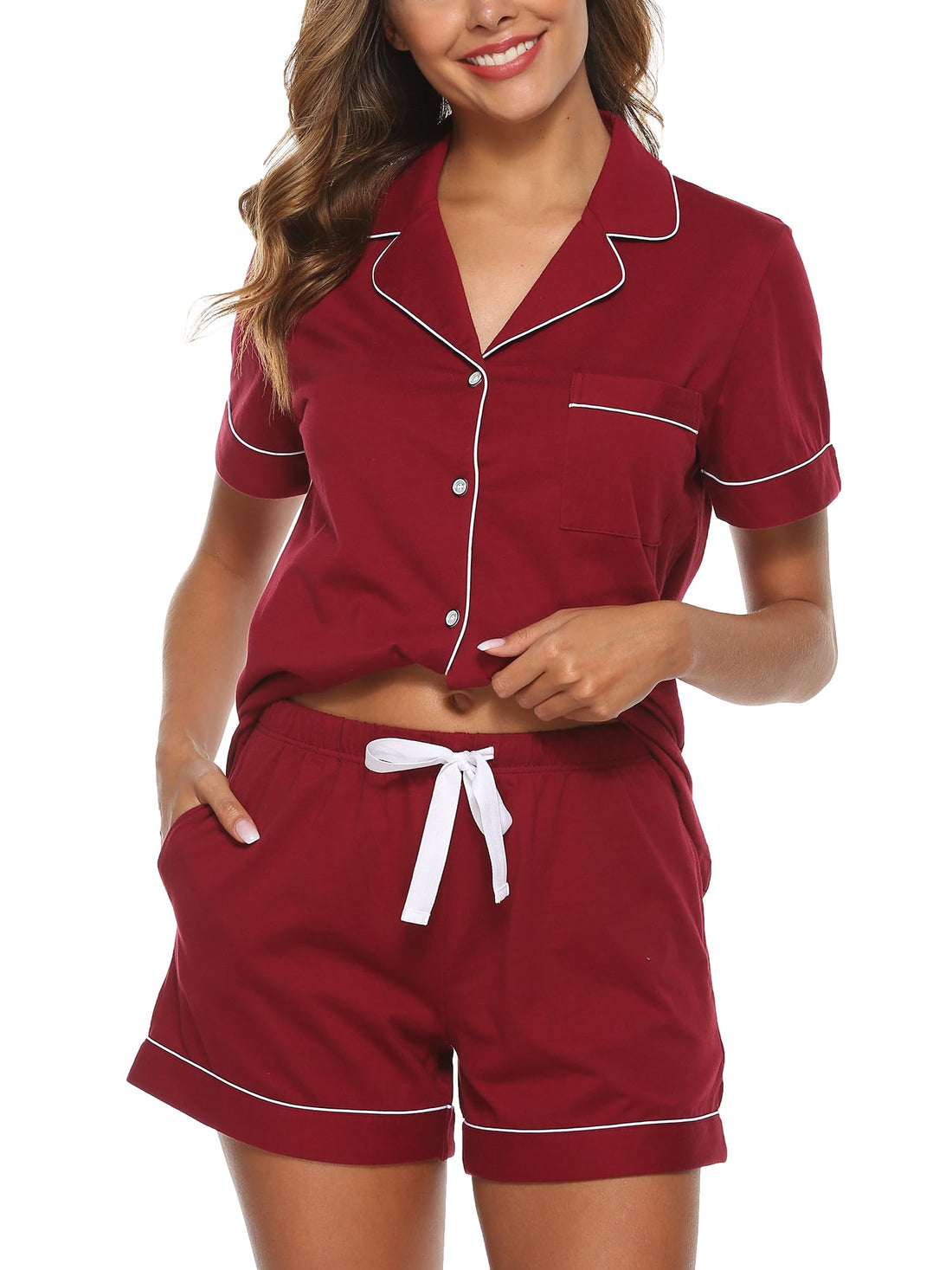 EA'S SECRET Womens Pajamas Set 100% Cotton Soft Short Sleeve Sleepwear Button Down Nightwear Summer Pj Sets S-XXL