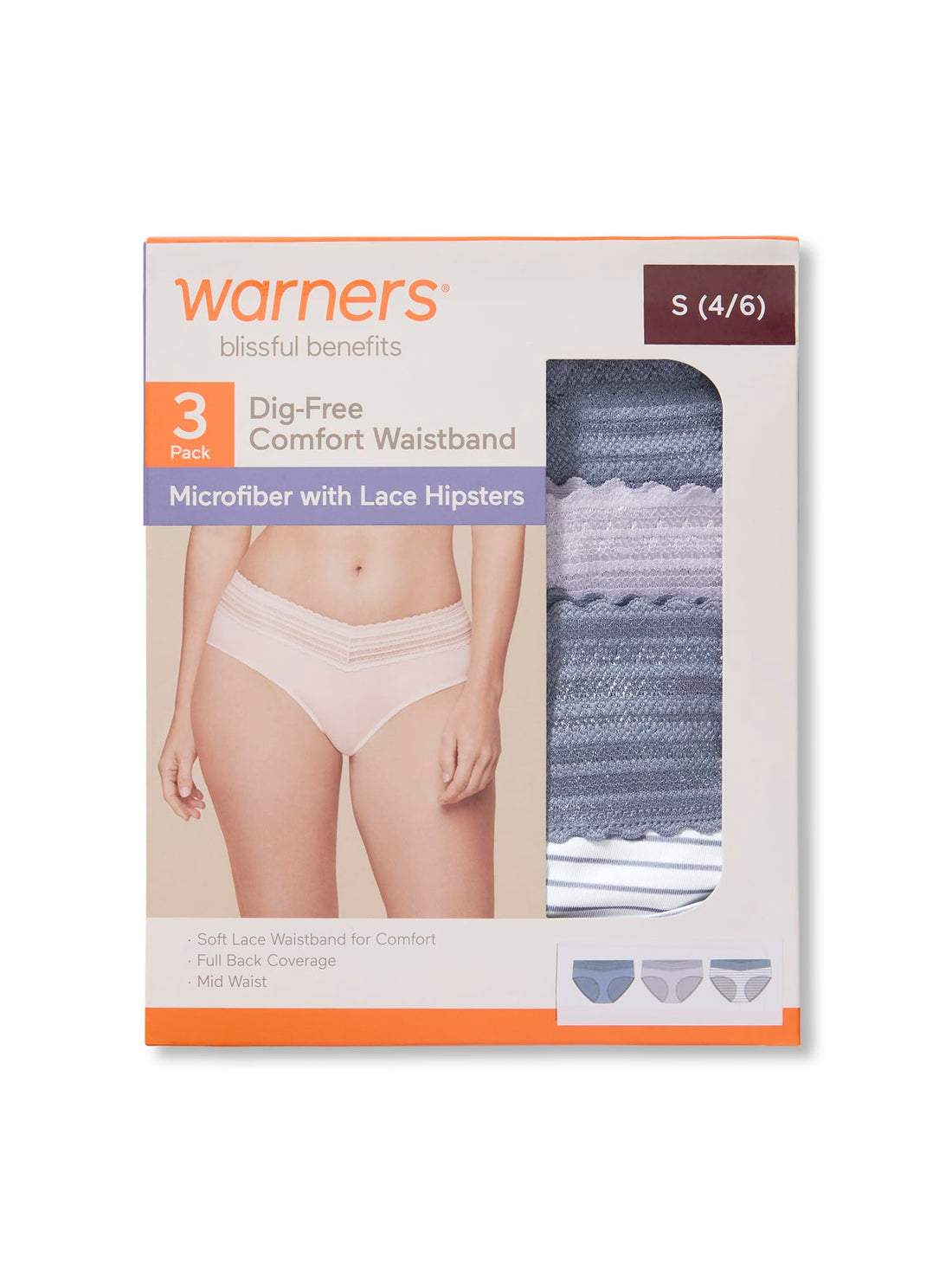 Warner's Women's Blissful Benefits Women's Dig-free Microfiber Lace Hipster 3-pack