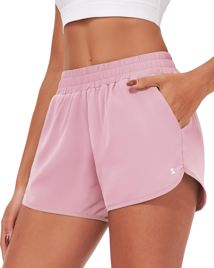 Stelle Womens 3" Running Shorts Mesh Liner High Waisted Workout Shorts Quick Dry Dolphin Athletic Shorts with Pockets