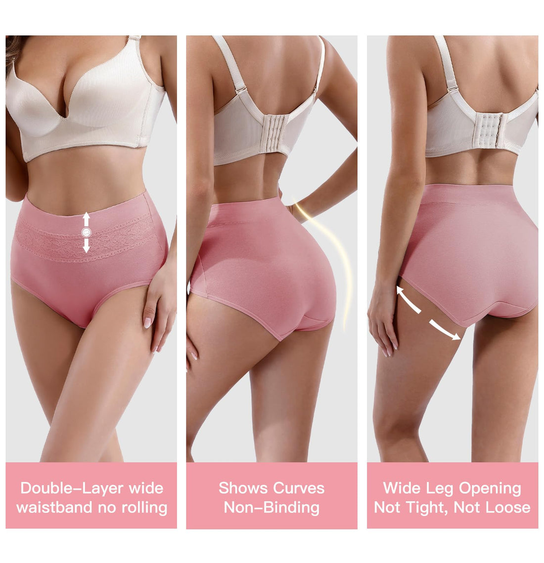 Women's Underwear Cotton Tummy Control High Waisted Underwear Soft Breathable Full Coverage Panties Multipack