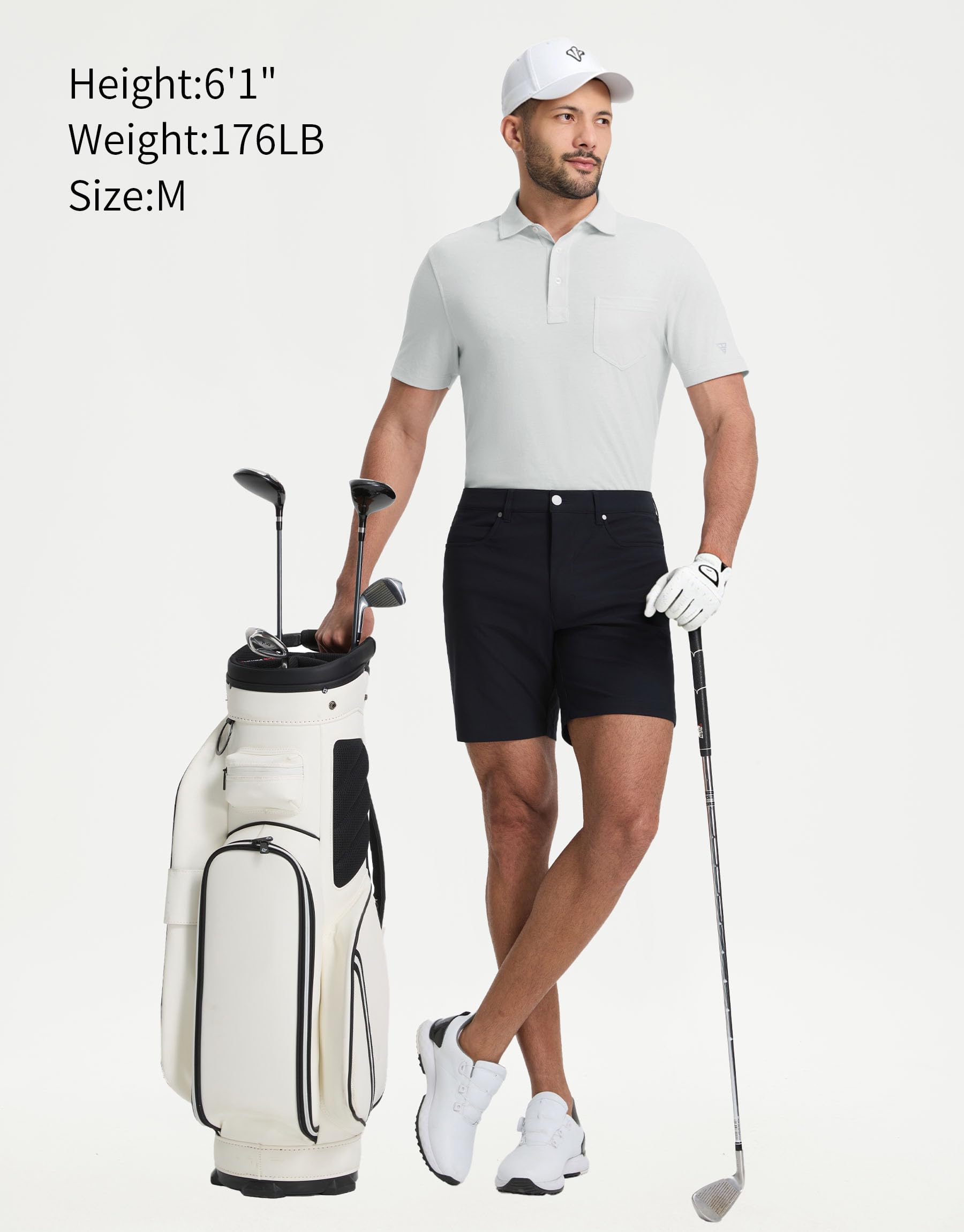 M MAELREG Mens Golf Shirts Short Sleeve Lightweight Soft Cotton Blend with Pocket Summer Casual Daily Wear