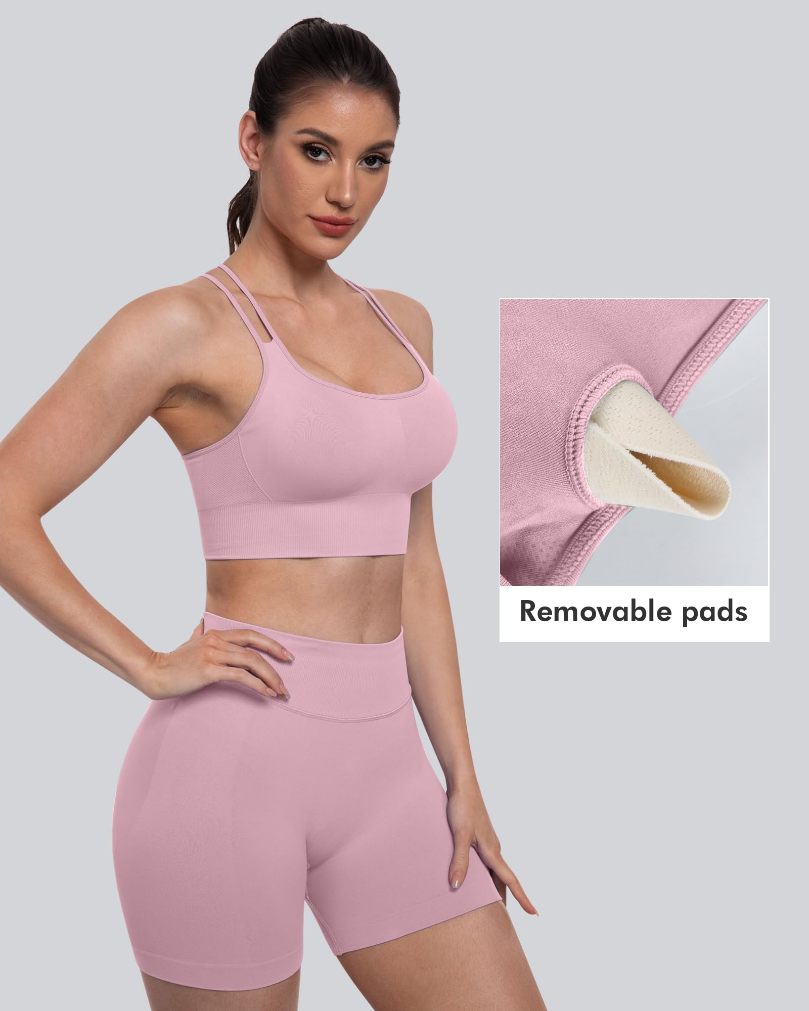 CHRLEISURE Sports Bras for Women, 4 Packs Padded High Support Workout Yoga Seamless Criss-Cross Racerback Bras