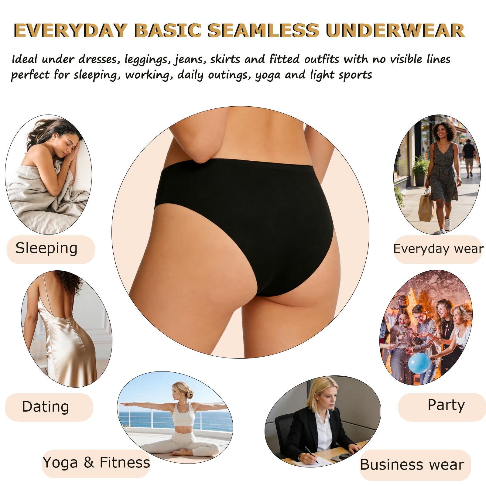 FINETOO 6 Pack Women’s Seamless Hipster Underwear No Show Panties Invisibles Briefs Soft Stretch Bikini Underwears XS-XL