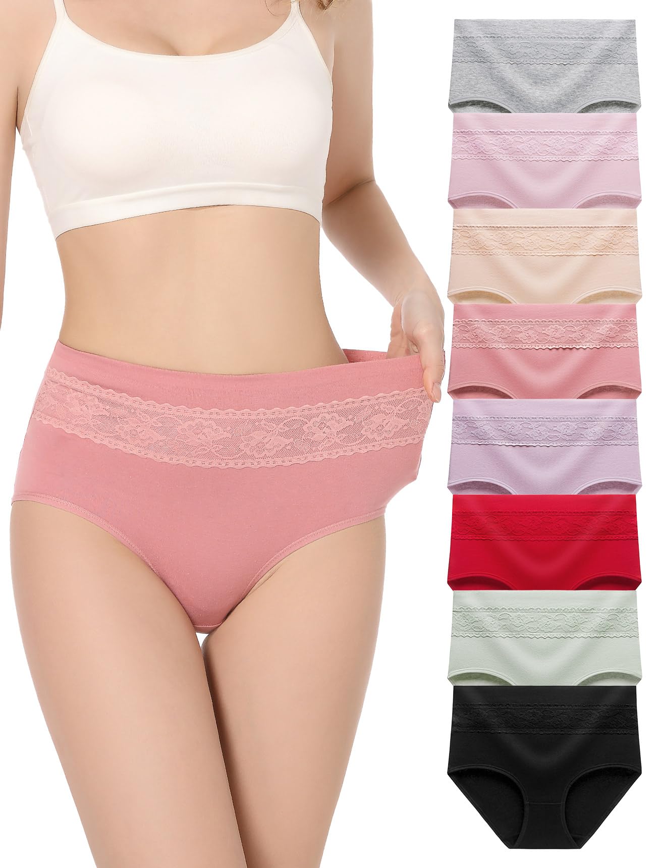 HAVVIS Women's Briefs Underwear Cotton High Waist Tummy Control Panties Rose Jacquard Ladies Panty Multipack