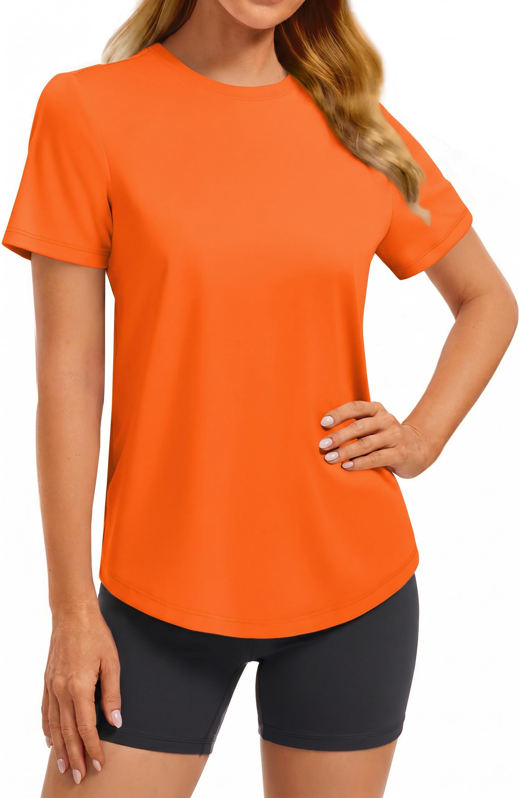 PINSPARK Soft Workout Tops for Women UPF 50+ Sun Protection Shirt Quick Dry Athletic Running Hiking Travel Basic Tee Shirts