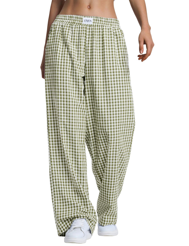 LOMON Womens Striped Gingham Boxer Pants Spring Summer Pajama Lounge Bottom