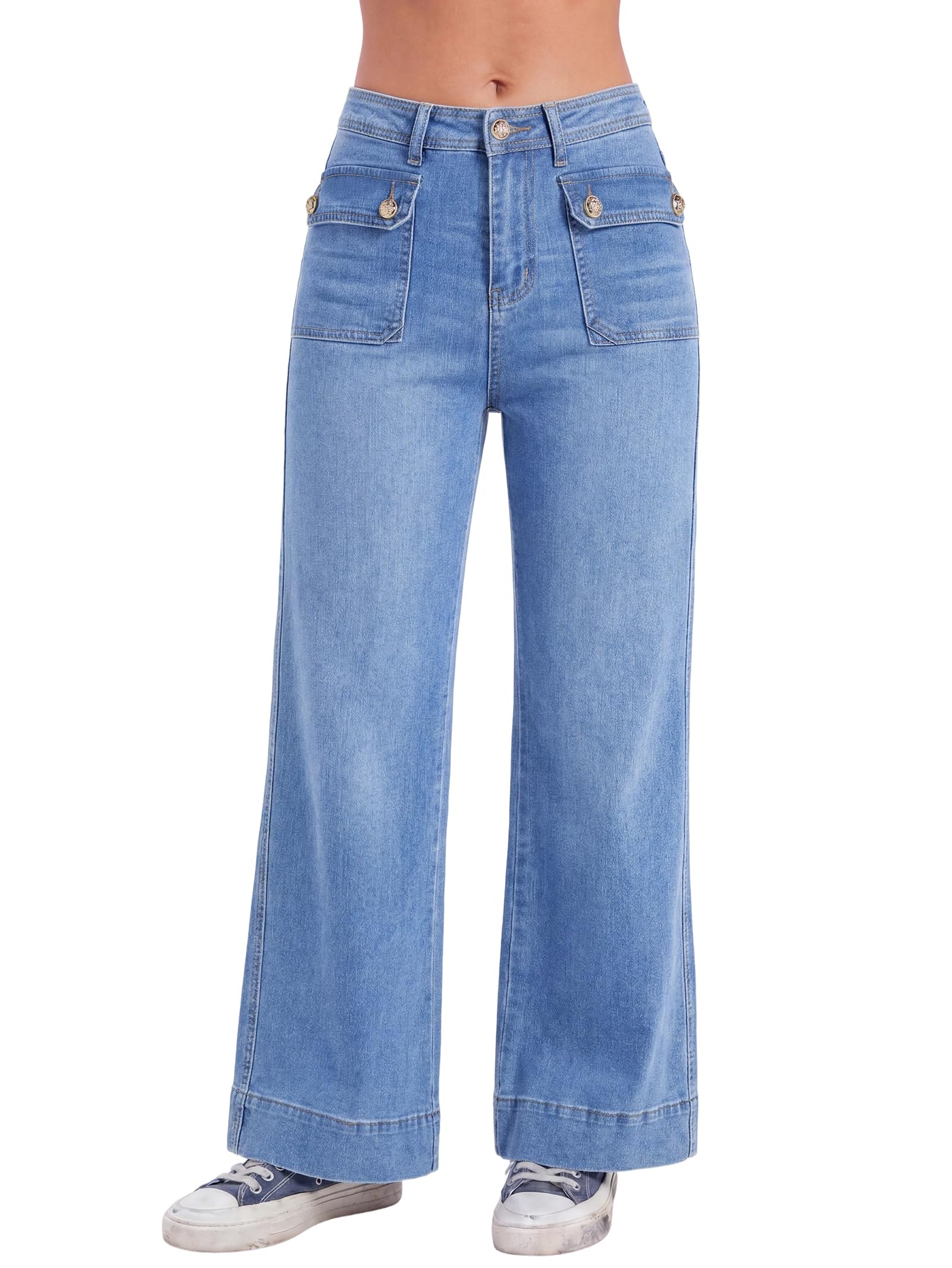 EMMIOL Women's 2026 Wide Leg Jeans Distress High Waist Stretchy Baggy Denim Pants Trousers Clothing