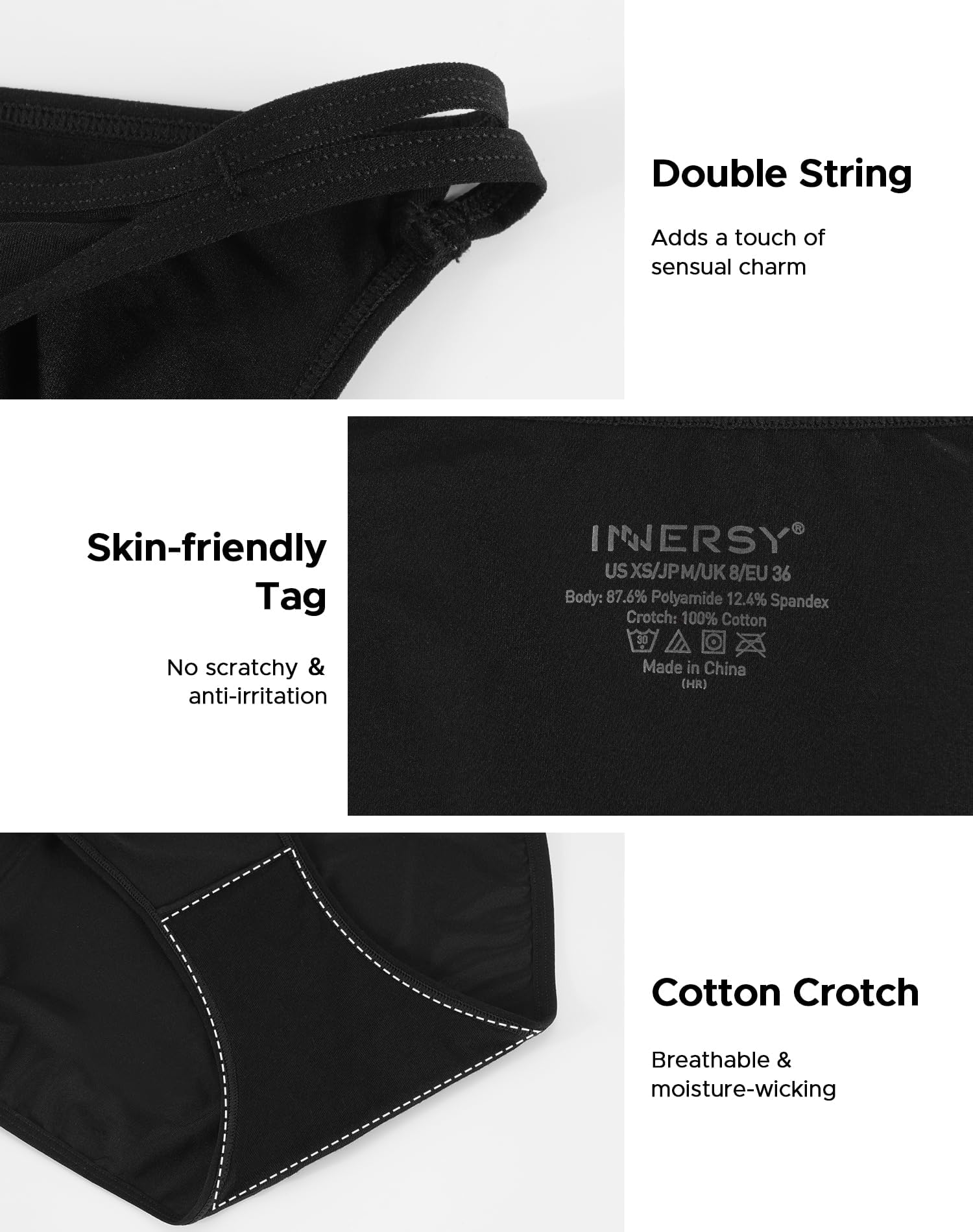 INNERSY Women's String Bikini Panties Cheeky Underwear 6-Pack