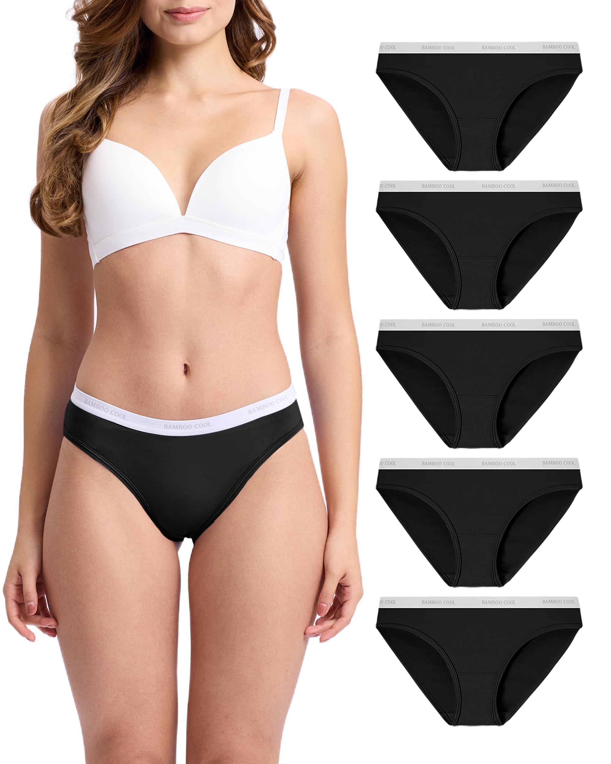 BAMBOO COOL Womens Underwear Bikini Underpants Hipster Ladies Panties Soft Stretch Breathable Panties for Women, 5-Pack