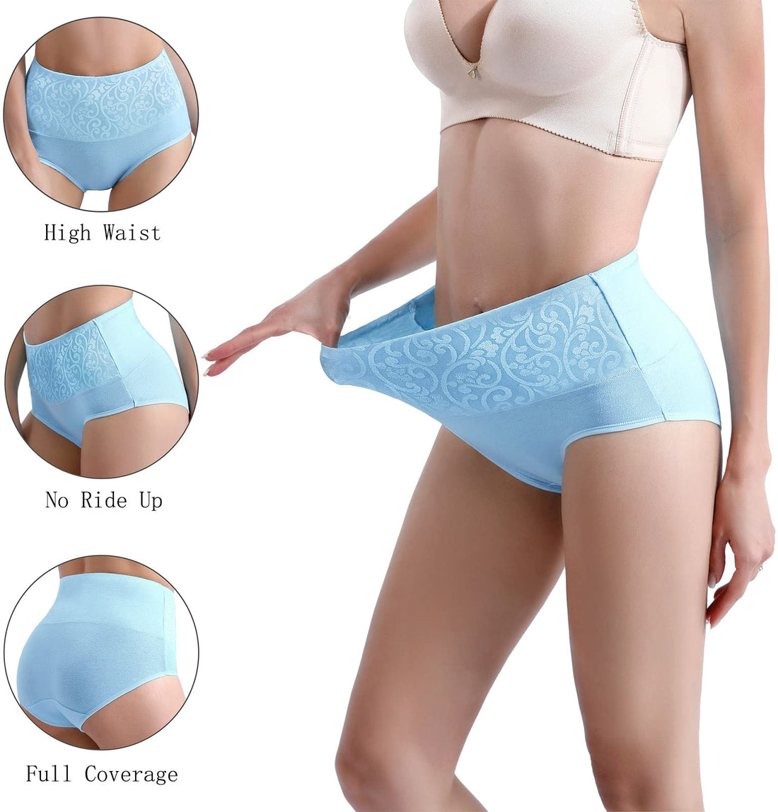 Women's Underwear Cotton Tummy Control High Waisted Underwear Soft Breathable Full Coverage Panties Multipack