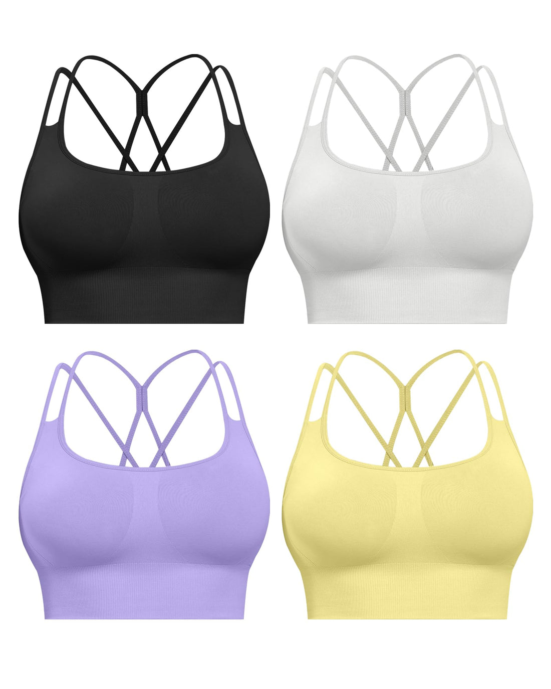 CHRLEISURE Sports Bras for Women, 4 Packs Padded High Support Workout Yoga Seamless Criss-Cross Racerback Bras