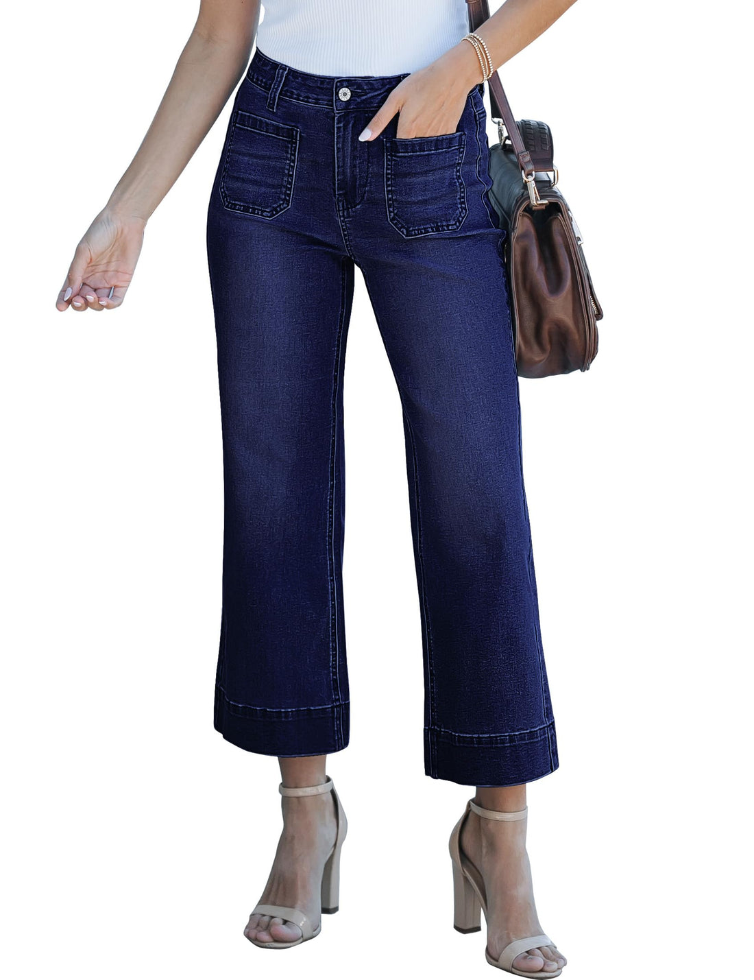 luvamia Wide Leg Jeans for Women Trendy High Waisted Flare Jeans Cropped Denim Pants Stretchy Baggy with Patch Pockets