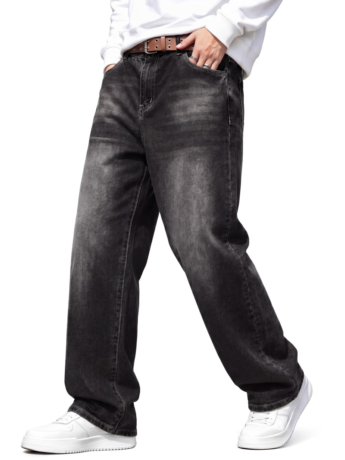 JMIERR Men's Tapered Baggy Jeans - Loose Fit Wide Leg Denim Pants | Vintage Relaxed Loose Fit, Stretch, Wide Leg, Skater Streetwear, 5 Pockets, Casual Carpenter Jean, Hip Hop,Loose Fit,Outfit