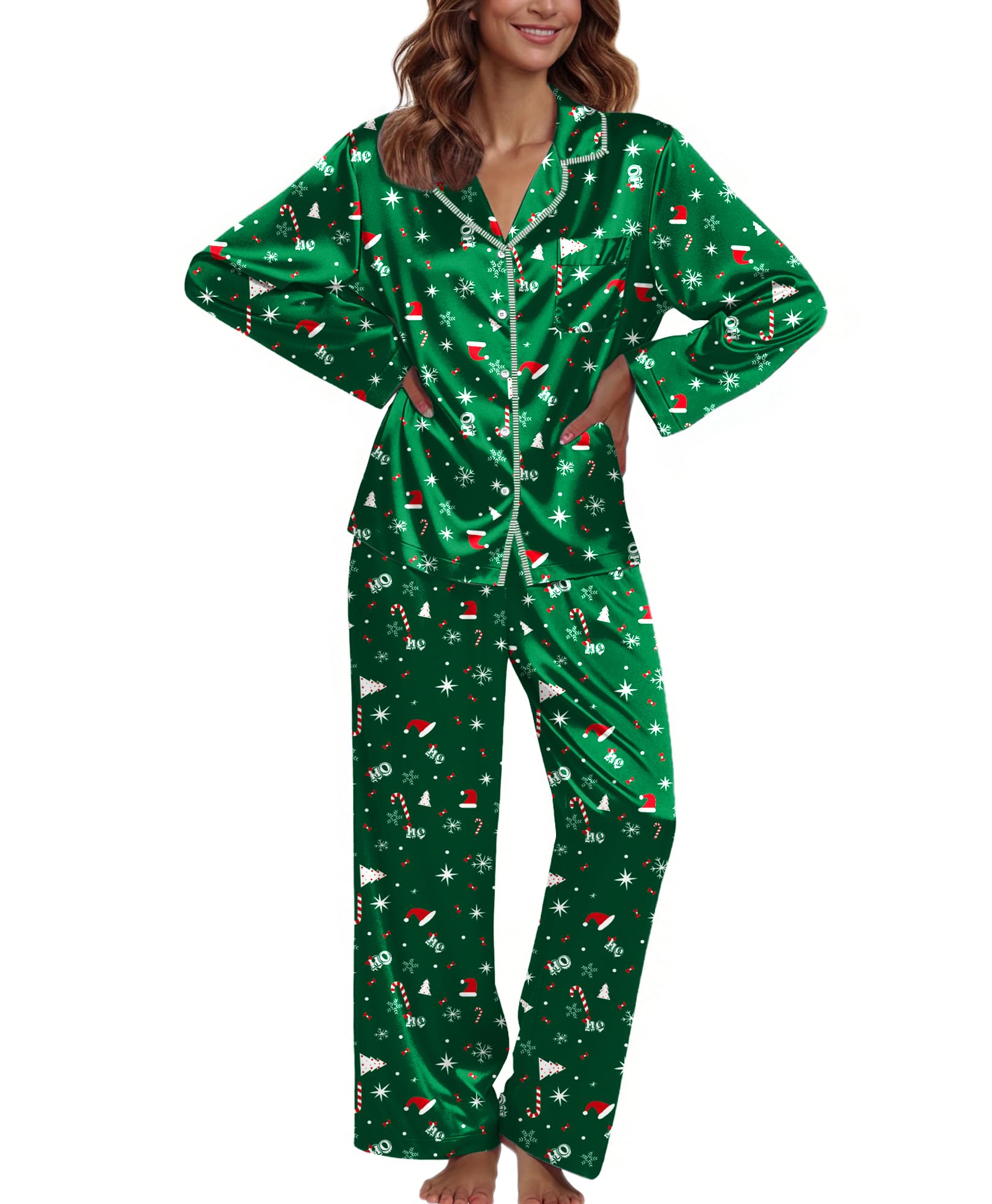Ekouaer Pajamas For Women Silk Pjs Long Sleeve Button Down Lounge Sets