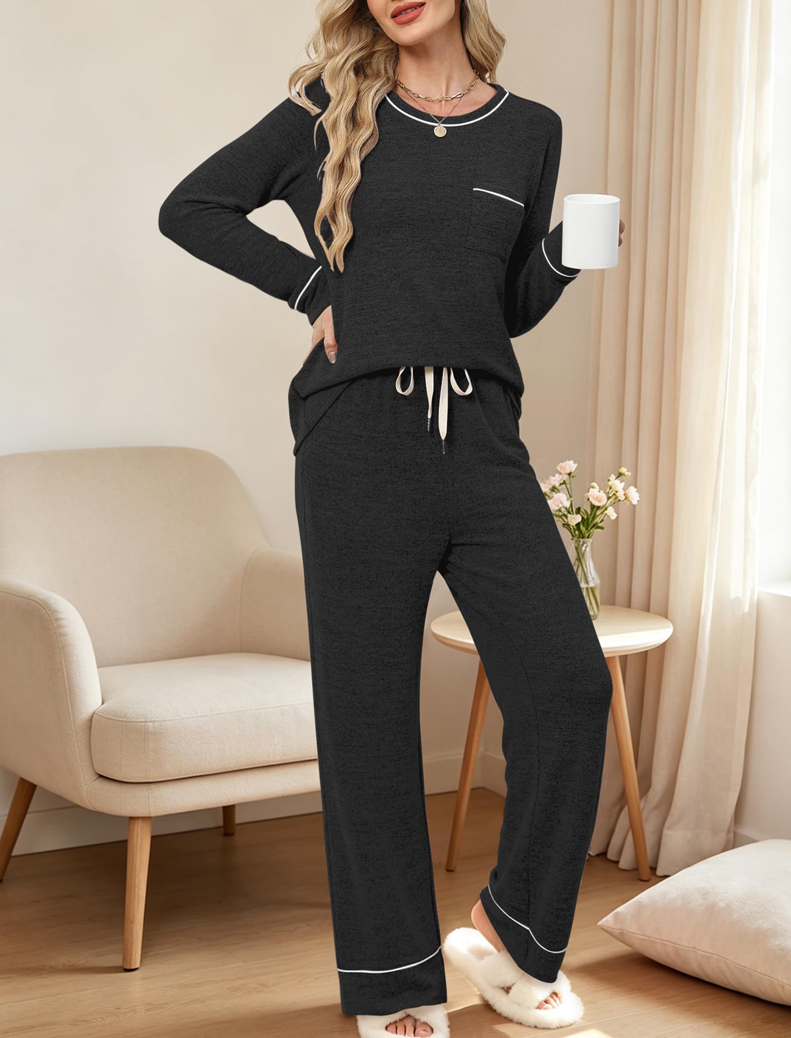 WIHOLL Pajamas for Women Set Soft Pjs Long Sleeve Two Piece Lounge Sets