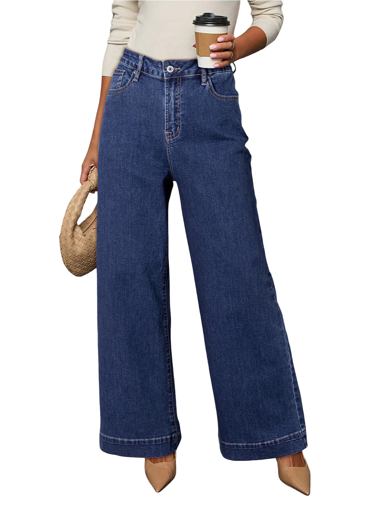 Dokotoo Women's Casual High Waisted Jeans Stretch Wide Leg Loose Denim Pant | Baggy Jeans Women, Stretchy Straight Leg Pants, High Waisted Jeans for Women, Loose Fit, Casual Wear