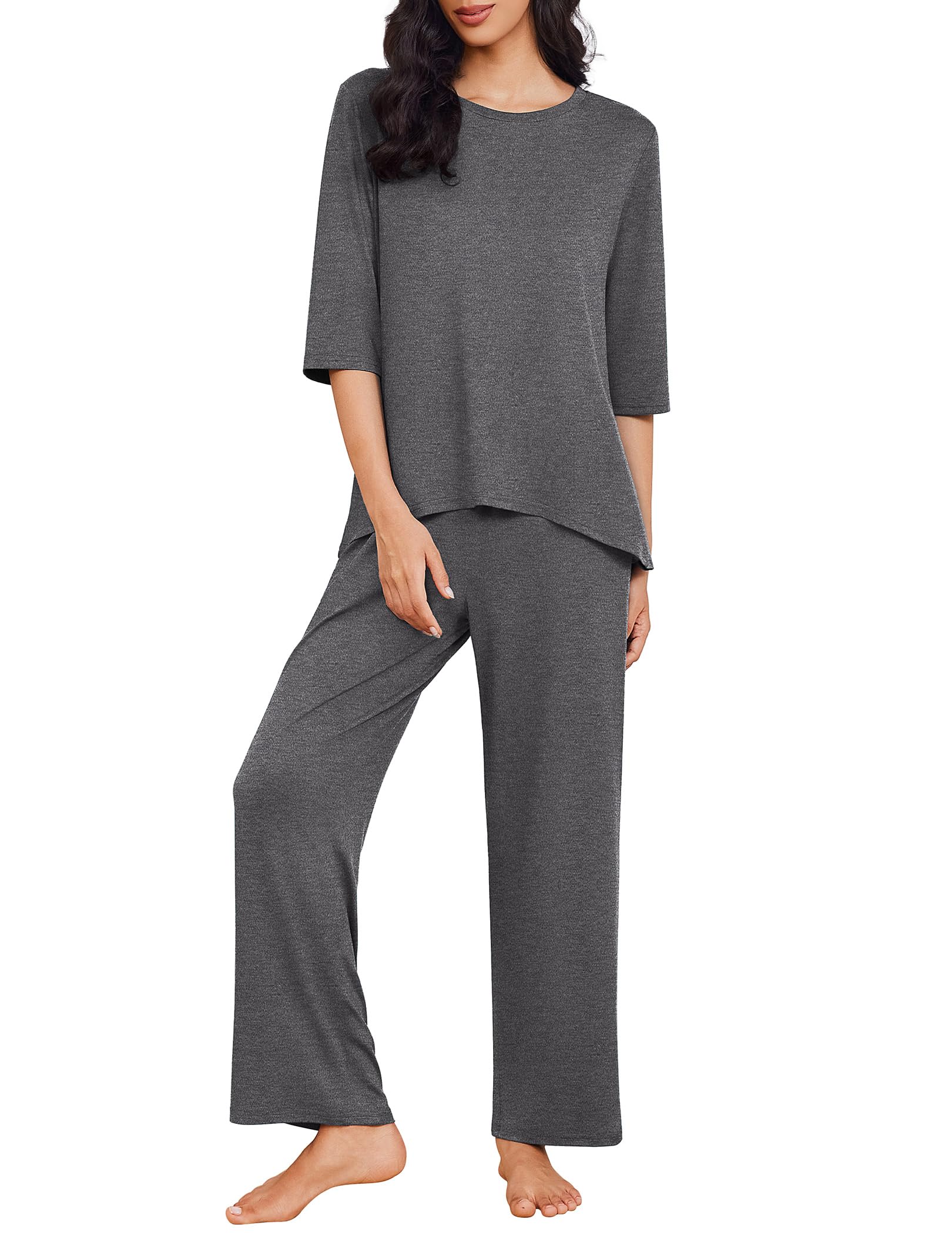 Ekouaer Womens Pajamas Set 2 Piece 3/4 Sleeve Tops Long Pants Pj Set