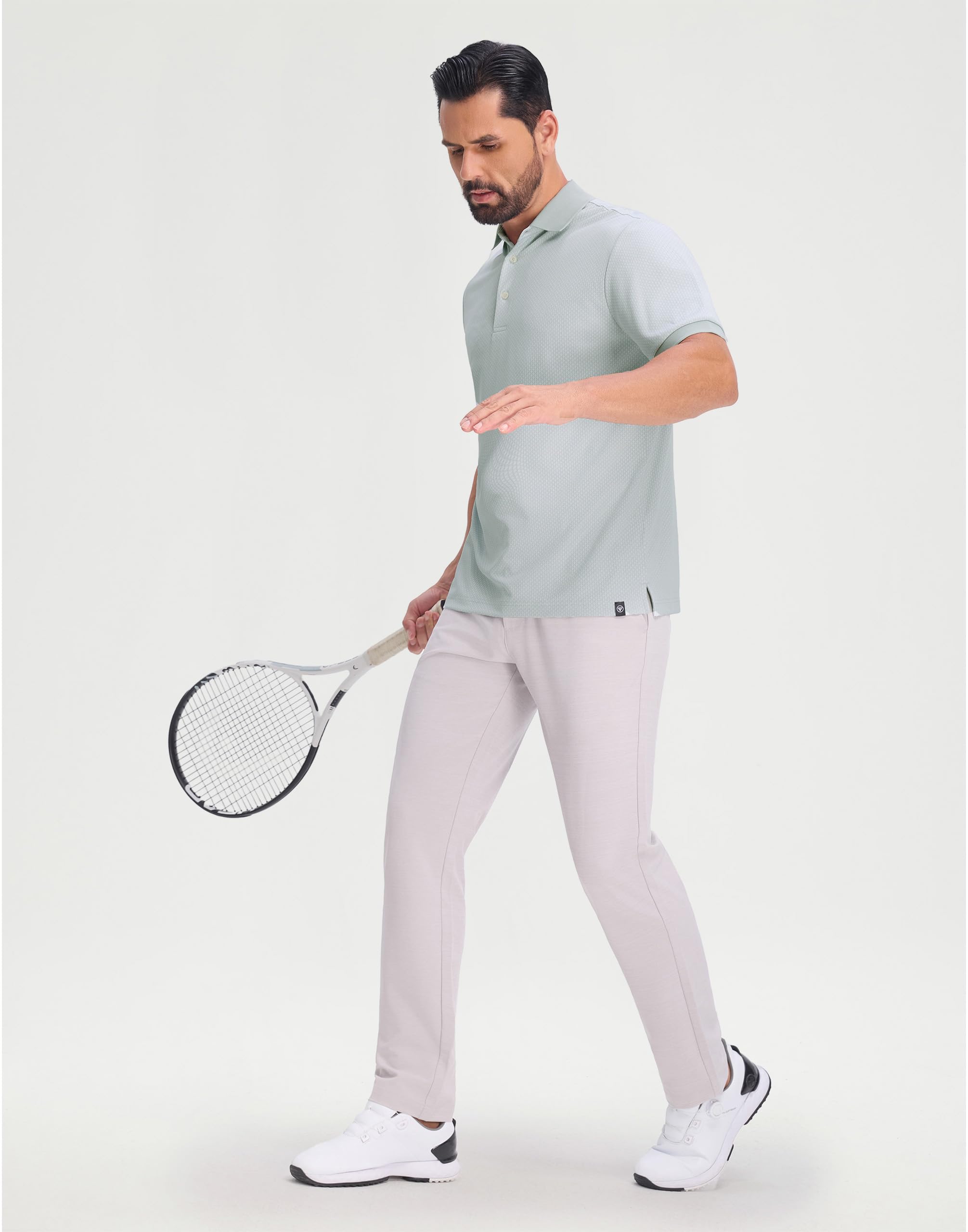 M MAELREG Mens Golf Polo Shirts Jacquard Ribbed Collar Performance Moisture Wicking Dry Fit Short Sleeve Golf Shirts for Men
